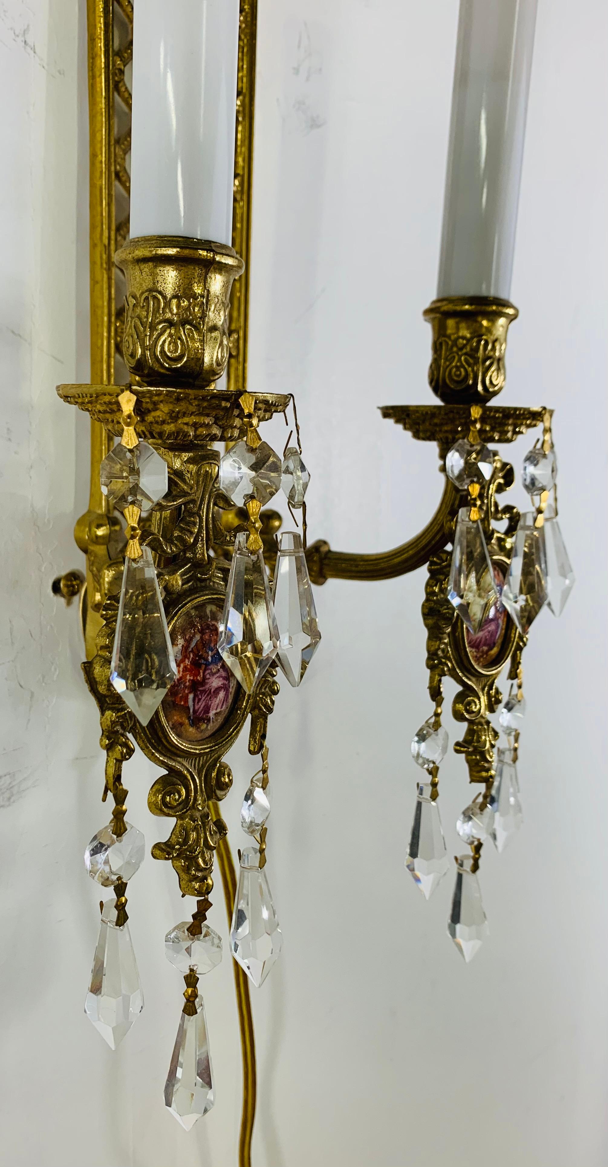Two Arm Brass Wall Sconce in the Style of Louis XVI, a Pair 6