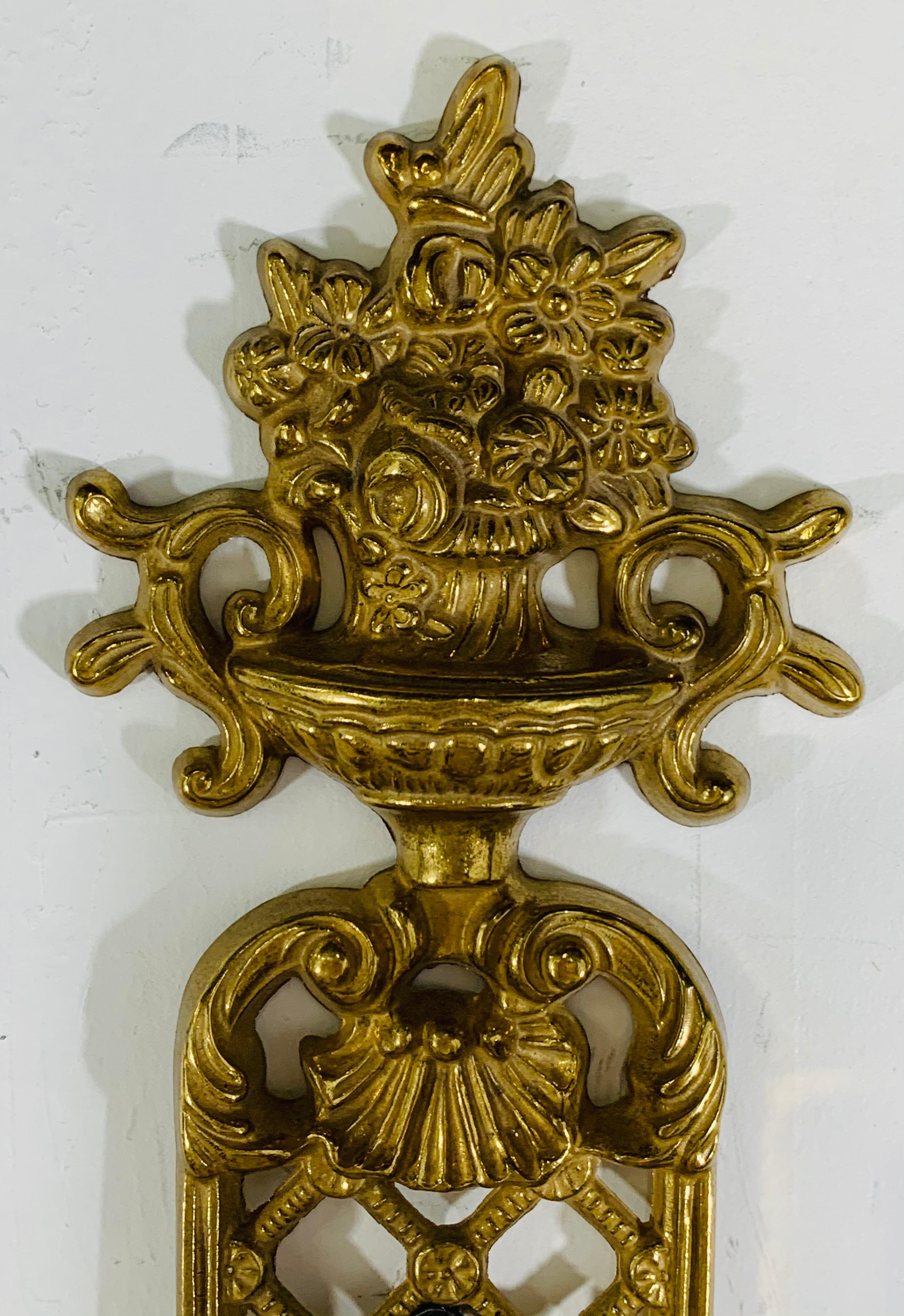 Late 20th Century Two Arm Brass Wall Sconce in the Style of Louis XVI, a Pair