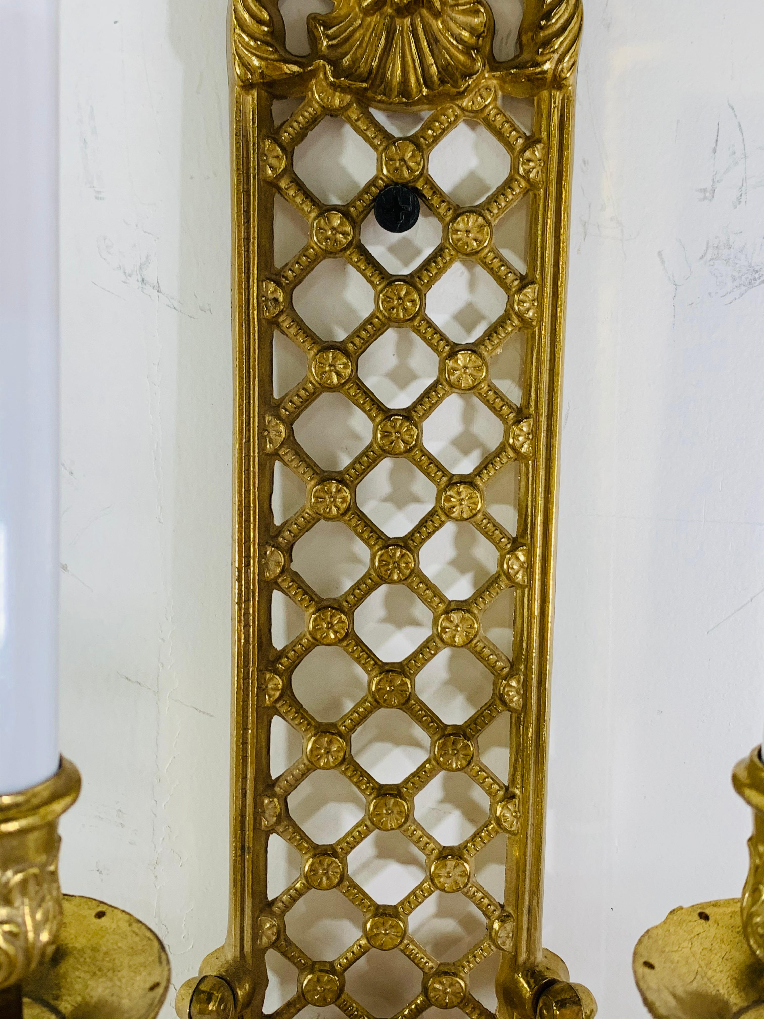 Crystal Two Arm Brass Wall Sconce in the Style of Louis XVI, a Pair