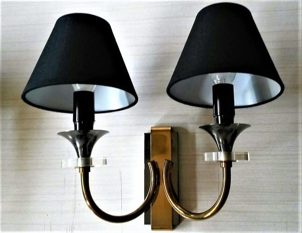 Neoclassical Two-Arm French Gilt Bronze Sconces by Maison Jansen, 1950s