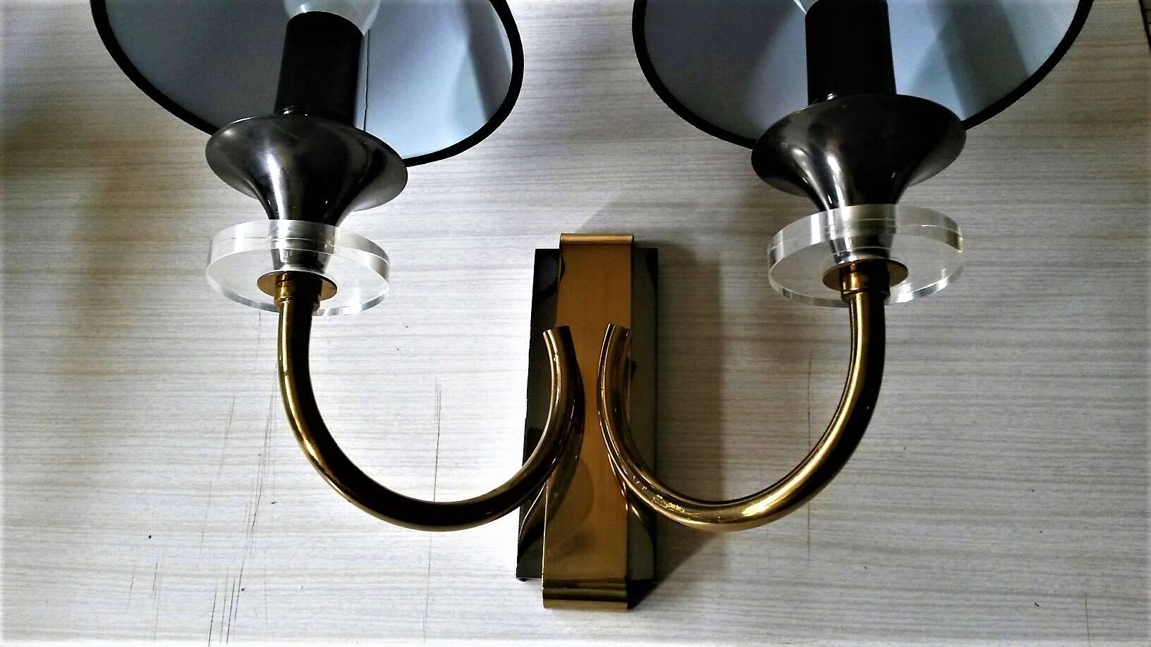 Lucite Two-Arm French Gilt Bronze Sconces by Maison Jansen, 1950s