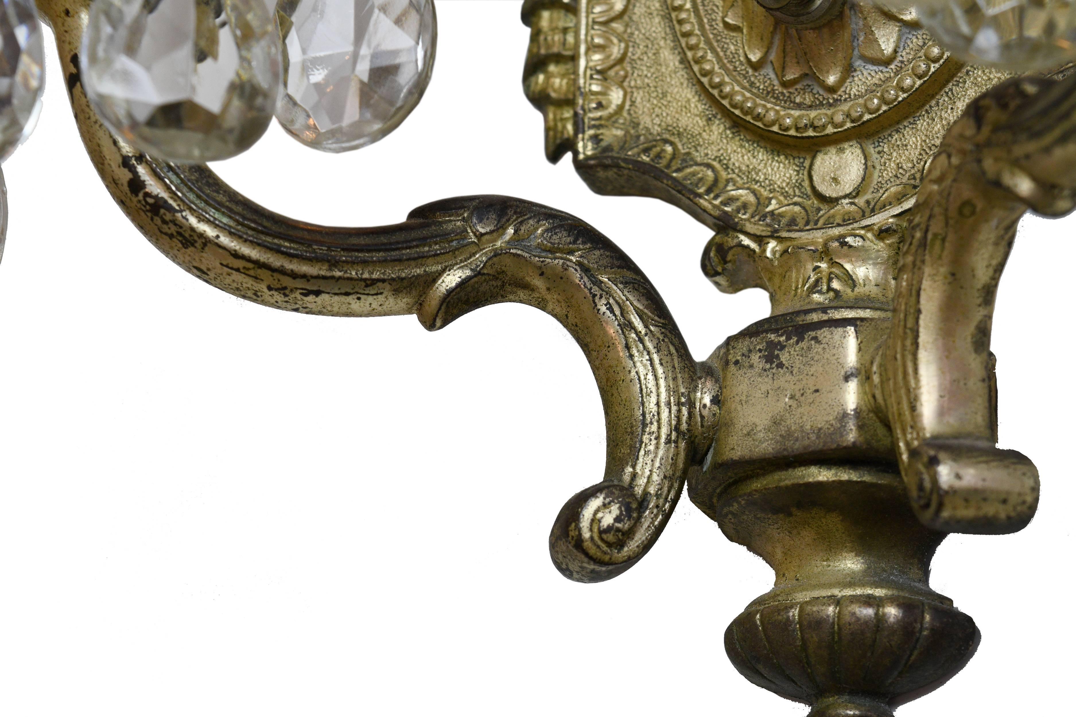 American Two-Arm Silver Plated Sconce with Crystals For Sale