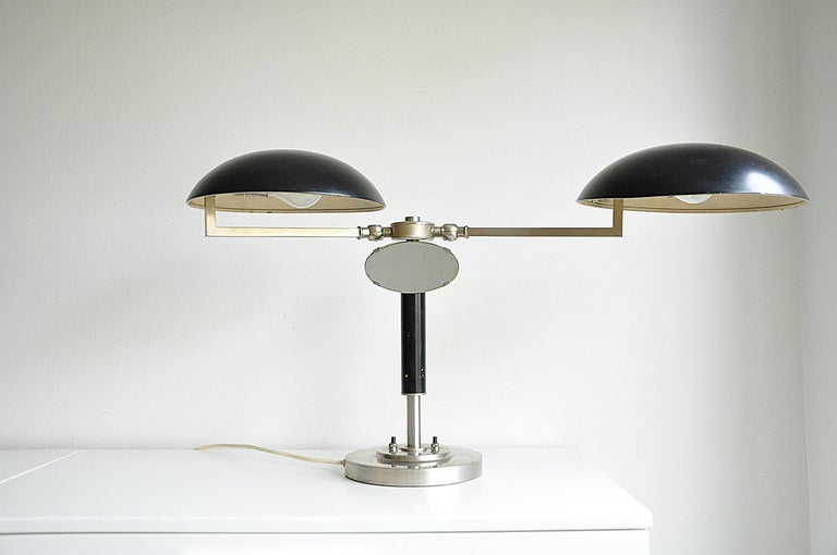 Scandinavian Modern Two-Arm Table Lamp with a Small Mirror, 1930s For Sale