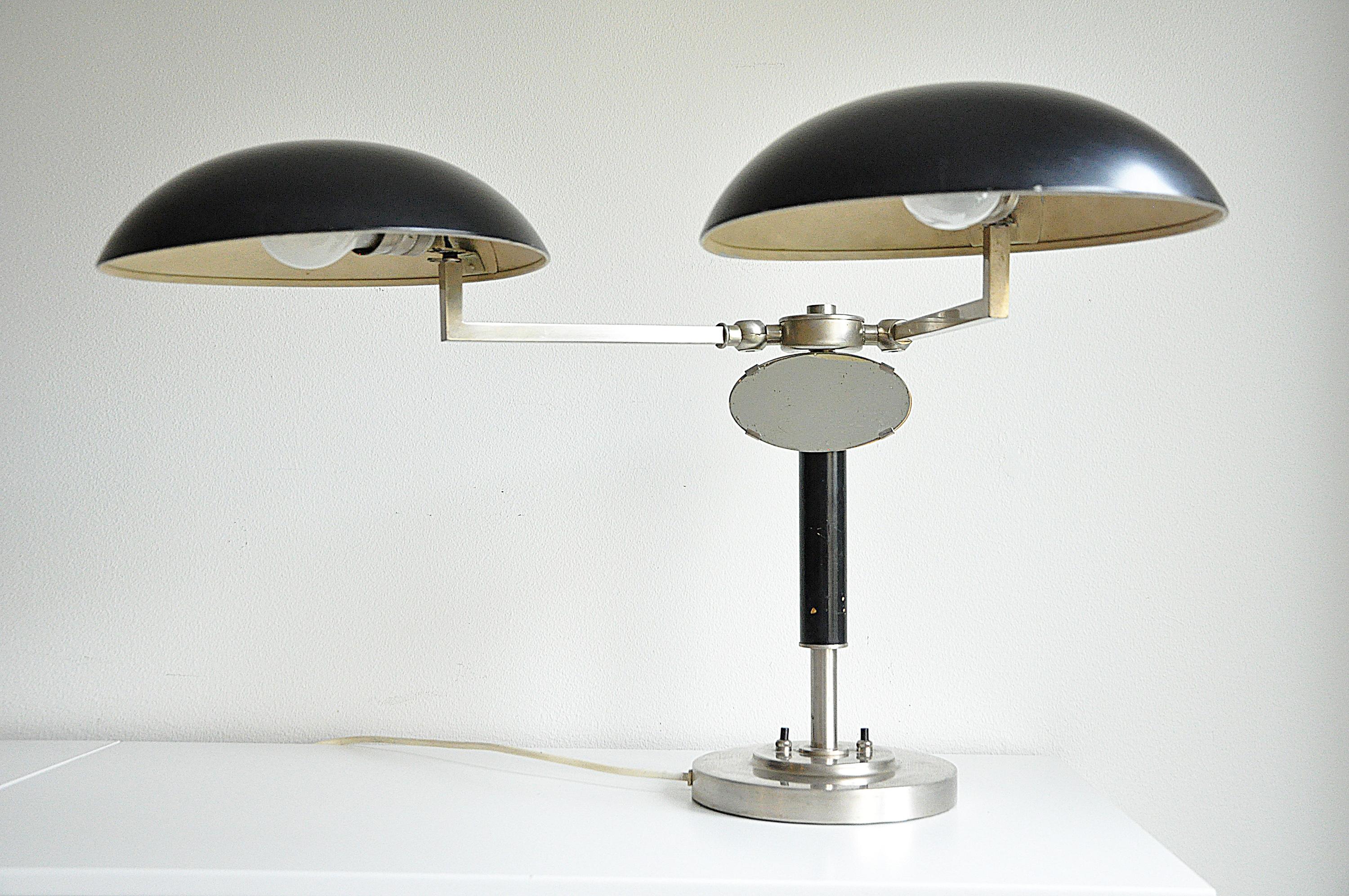 Scandinavian Modern Two-Arm Table Lamp with a Small Mirror, 1930s For Sale