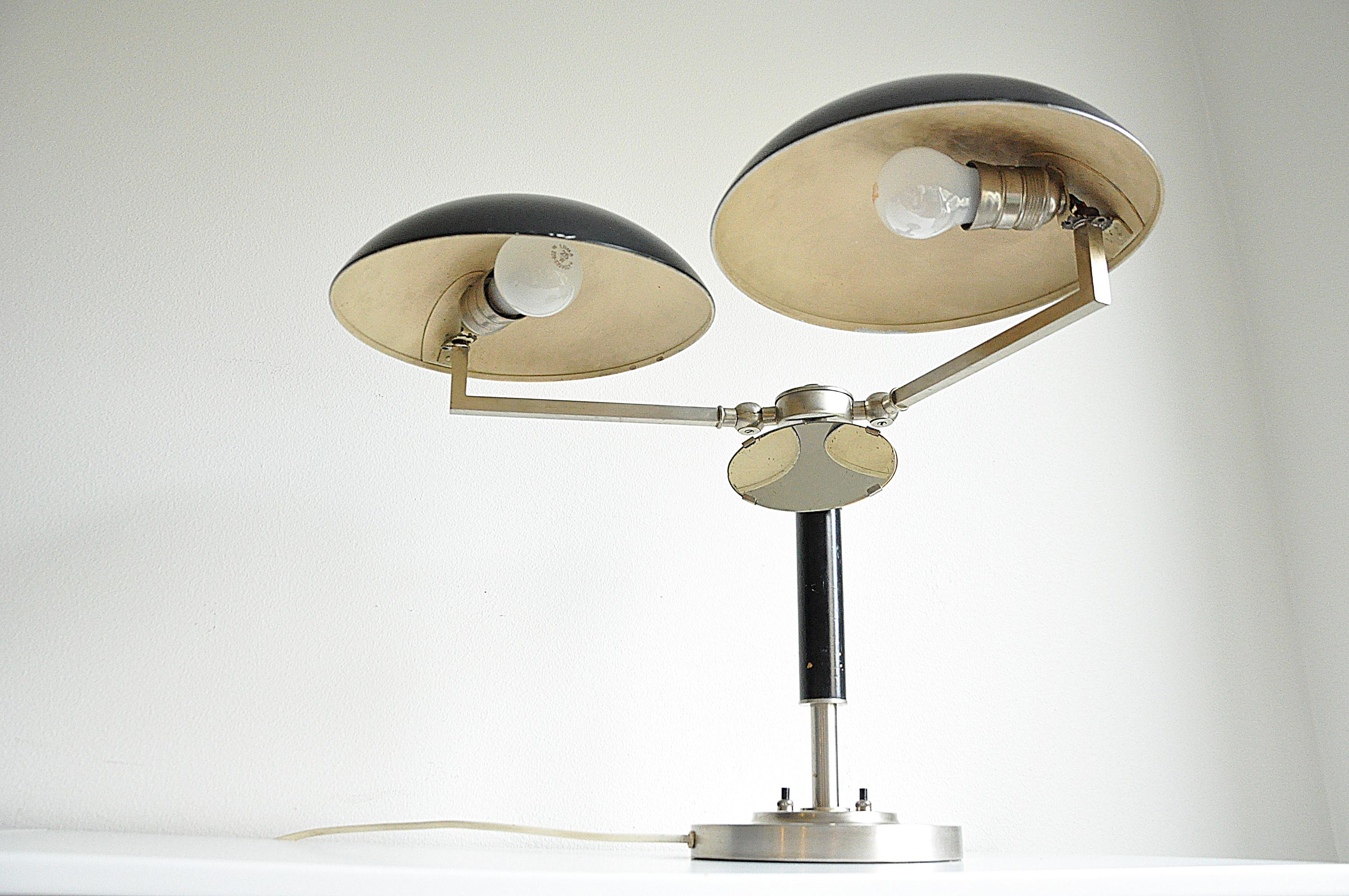 Swedish Two-Arm Table Lamp with a Small Mirror, 1930s For Sale