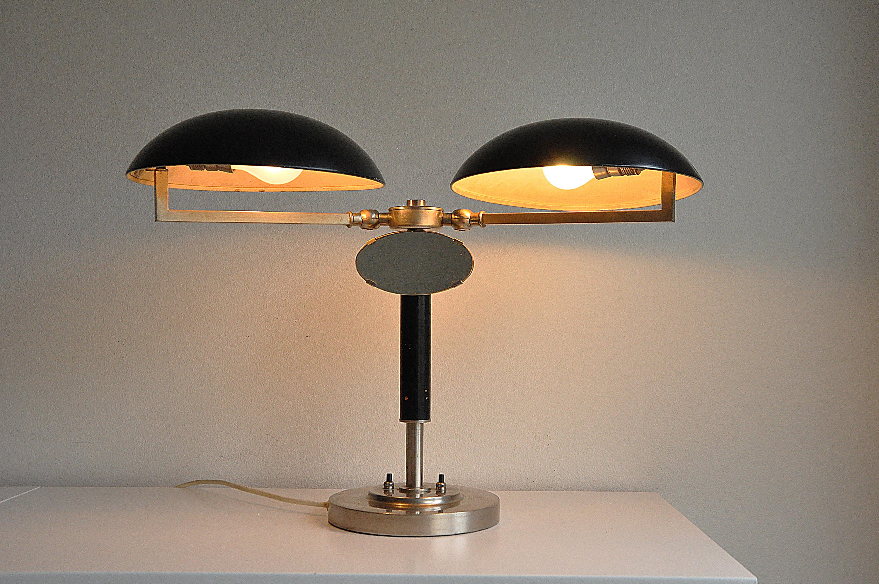 Two-Arm Table Lamp with a Small Mirror, 1930s In Good Condition For Sale In Örebro, SE