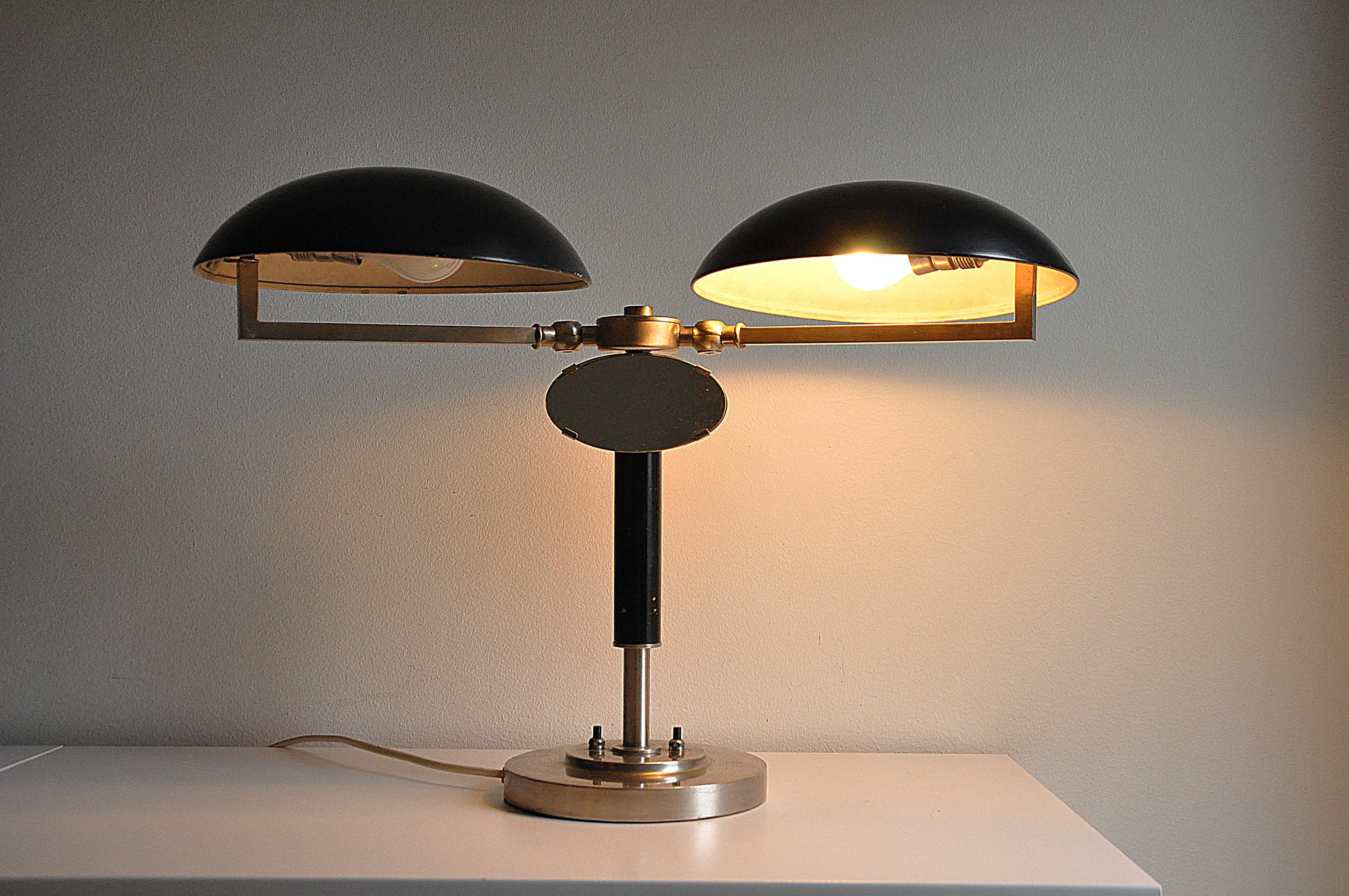 Mid-20th Century Two-Arm Table Lamp with a Small Mirror, 1930s For Sale
