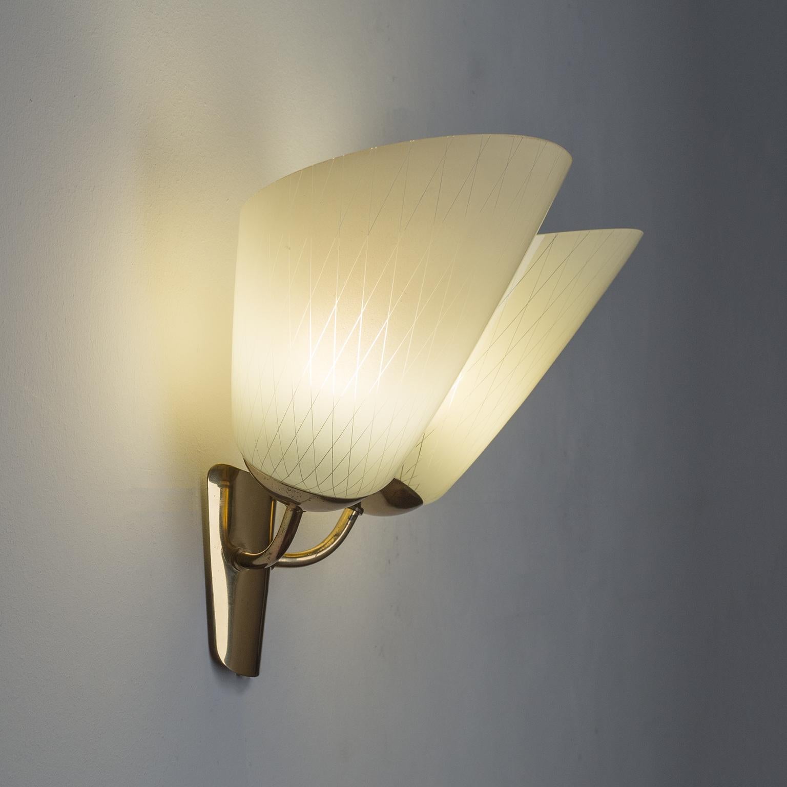 Two-Arm Wall Lamp, 1940s, Enameled Glass and Brass 5