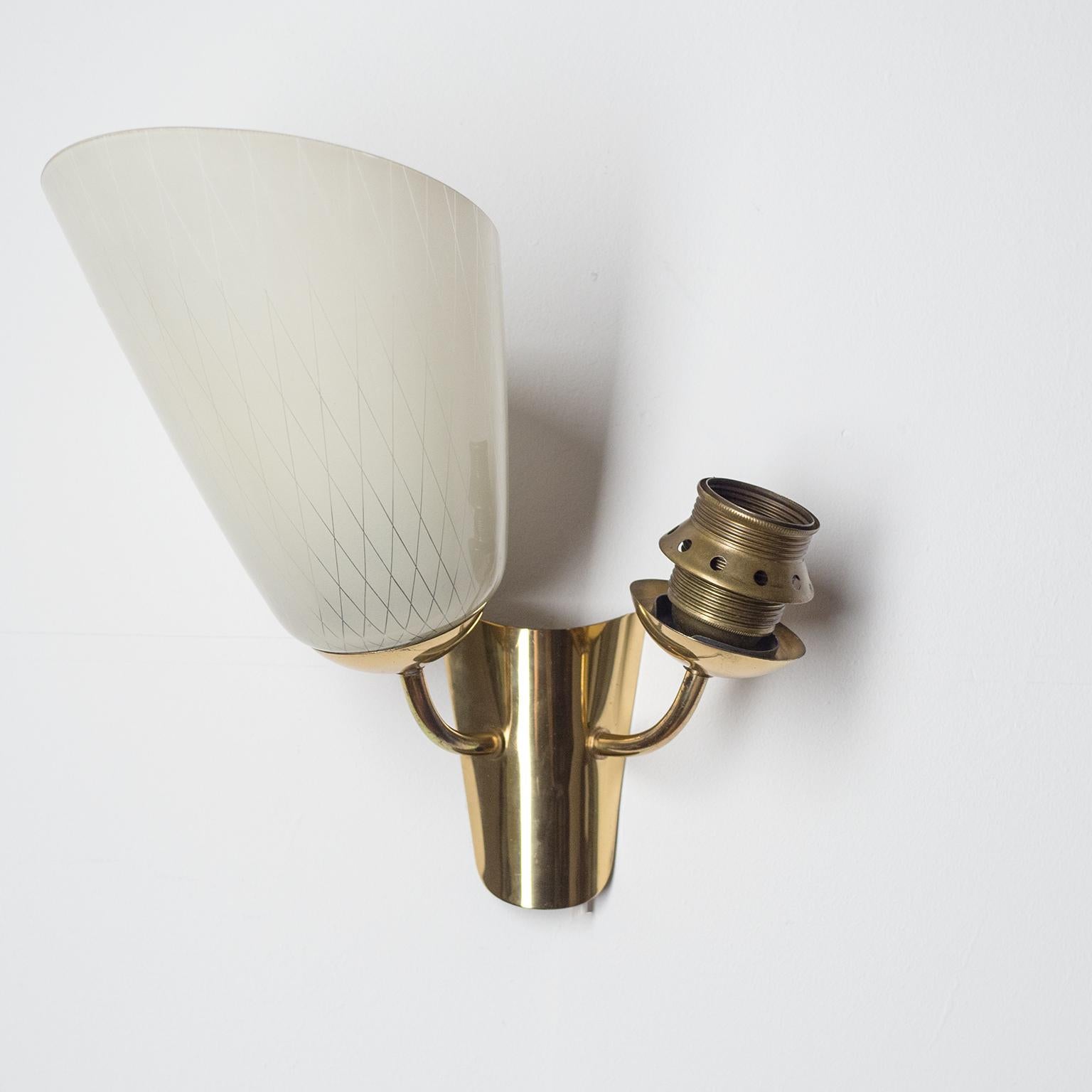Two-Arm Wall Lamp, 1940s, Enameled Glass and Brass 1