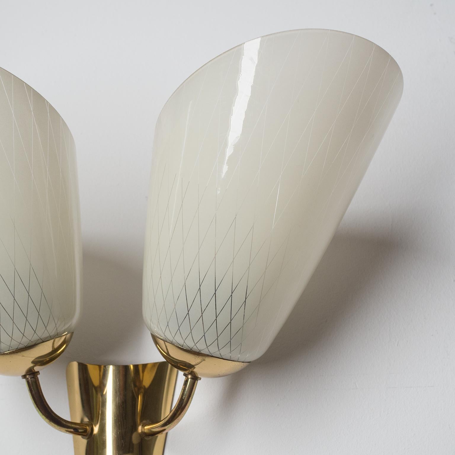 Two-Arm Wall Lamp, 1940s, Enameled Glass and Brass 2