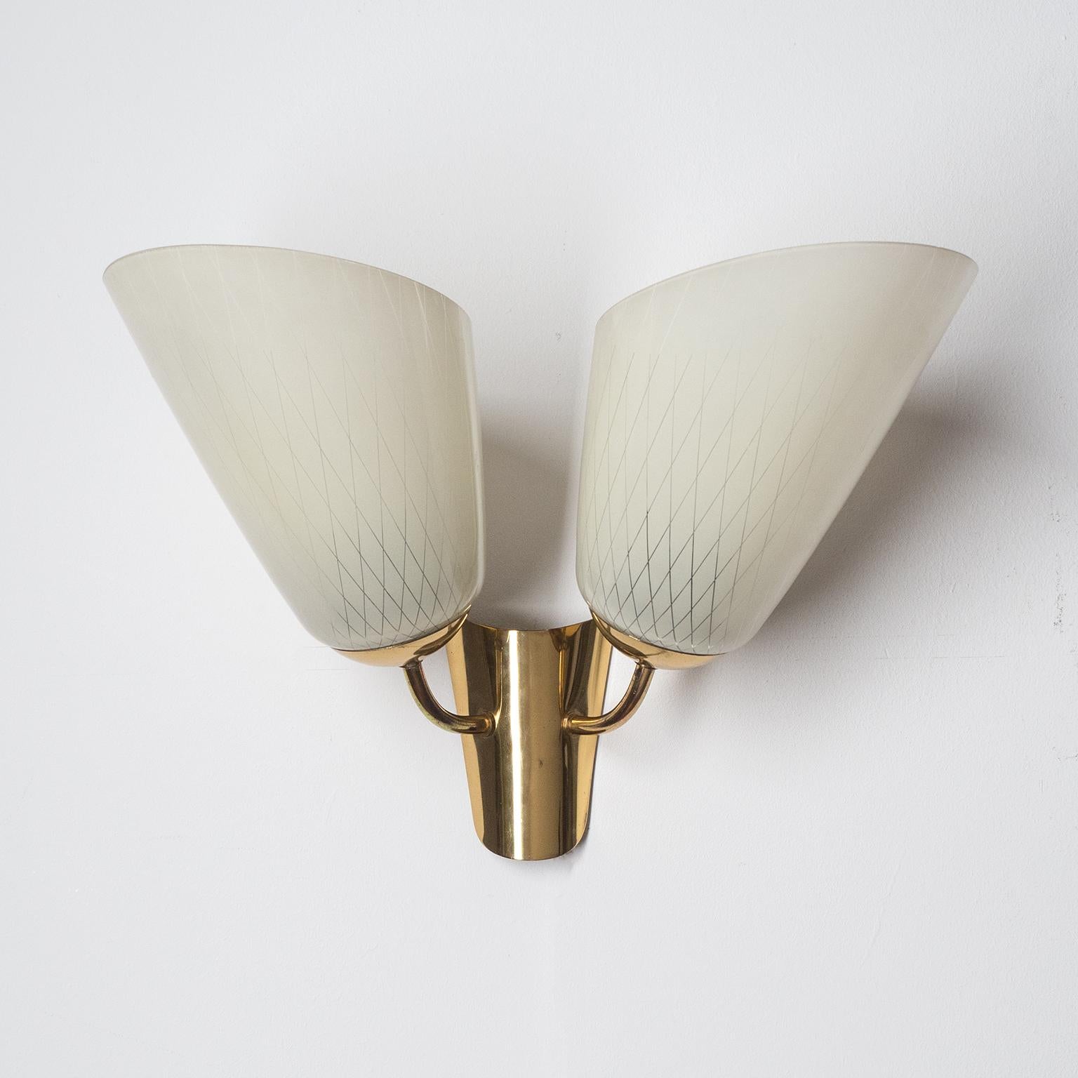 Two-Arm Wall Lamp, 1940s, Enameled Glass and Brass 3
