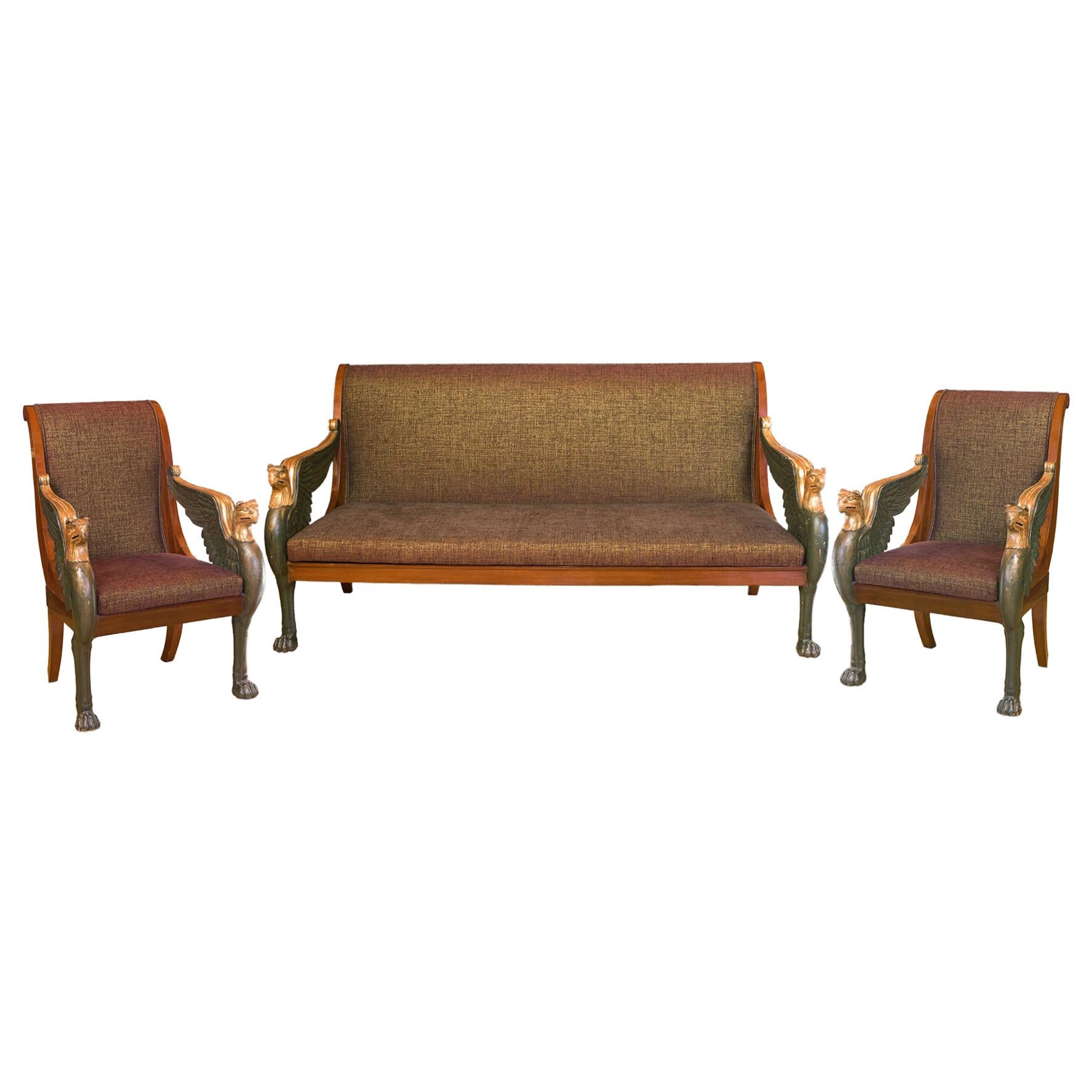 Two Armchairs and Settee of French, Empire Period