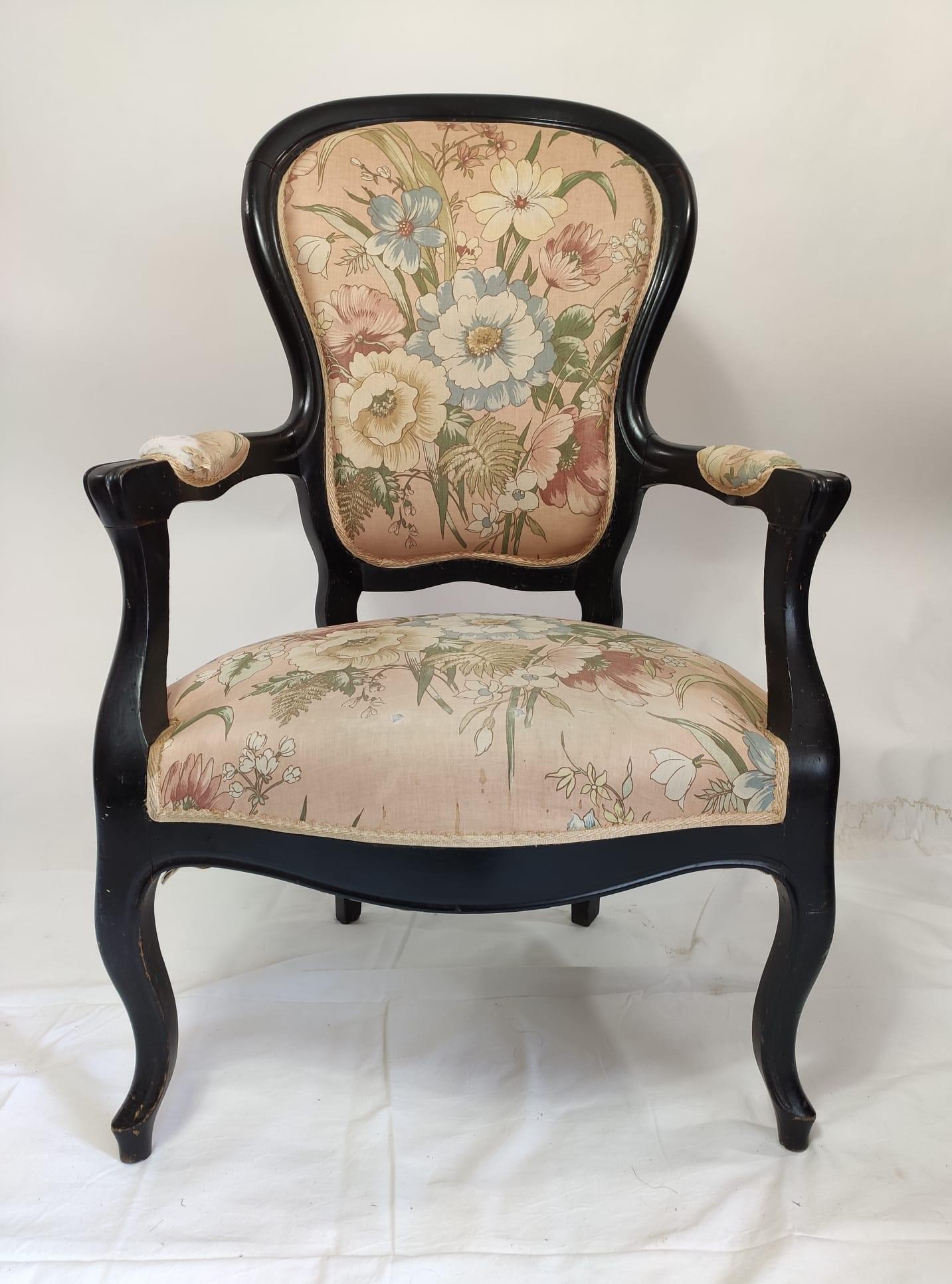 Napoleon III Two Armchairs, Black Wood, Napoléon III Period - 2nd Half of the Nineteenth For Sale