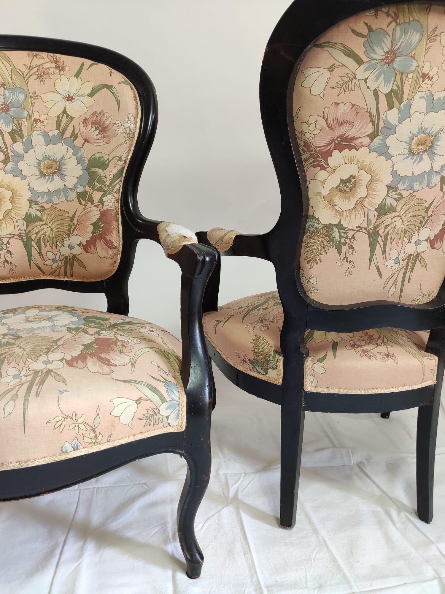 French Two Armchairs, Black Wood, Napoléon III Period - 2nd Half of the Nineteenth For Sale