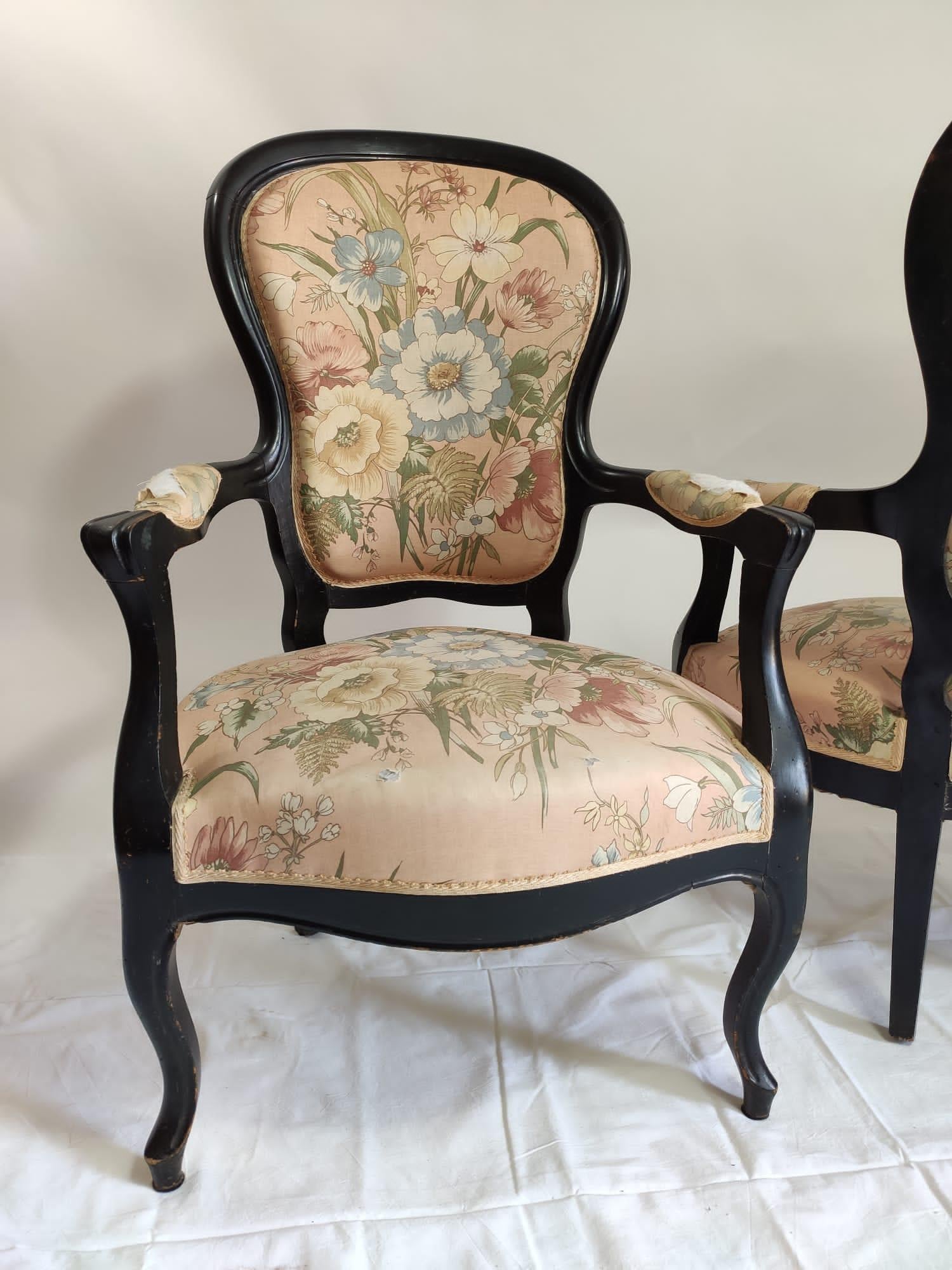 Two Armchairs, Black Wood, Napoléon III Period - 2nd Half of the Nineteenth In Good Condition For Sale In LES LILAS, FR