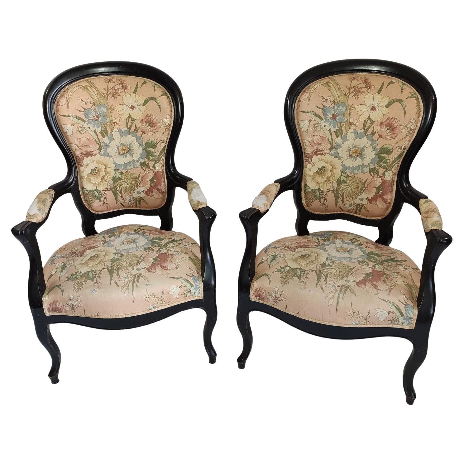 Two Armchairs, Black Wood, Napoléon III Period - 2nd Half of the Nineteenth For Sale