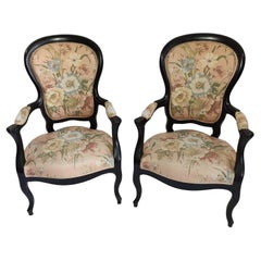 Two Armchairs, Black Wood, Napoléon III Period - 2nd Half of the Nineteenth