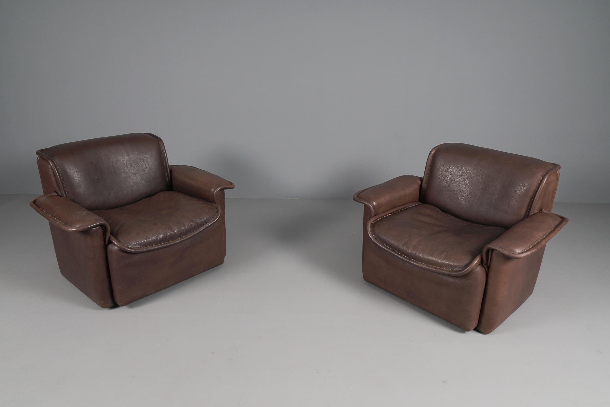 Two Armchairs by De Sede DS-12 in Brown Neck Leather, 1960s, Switzerland For Sale 12