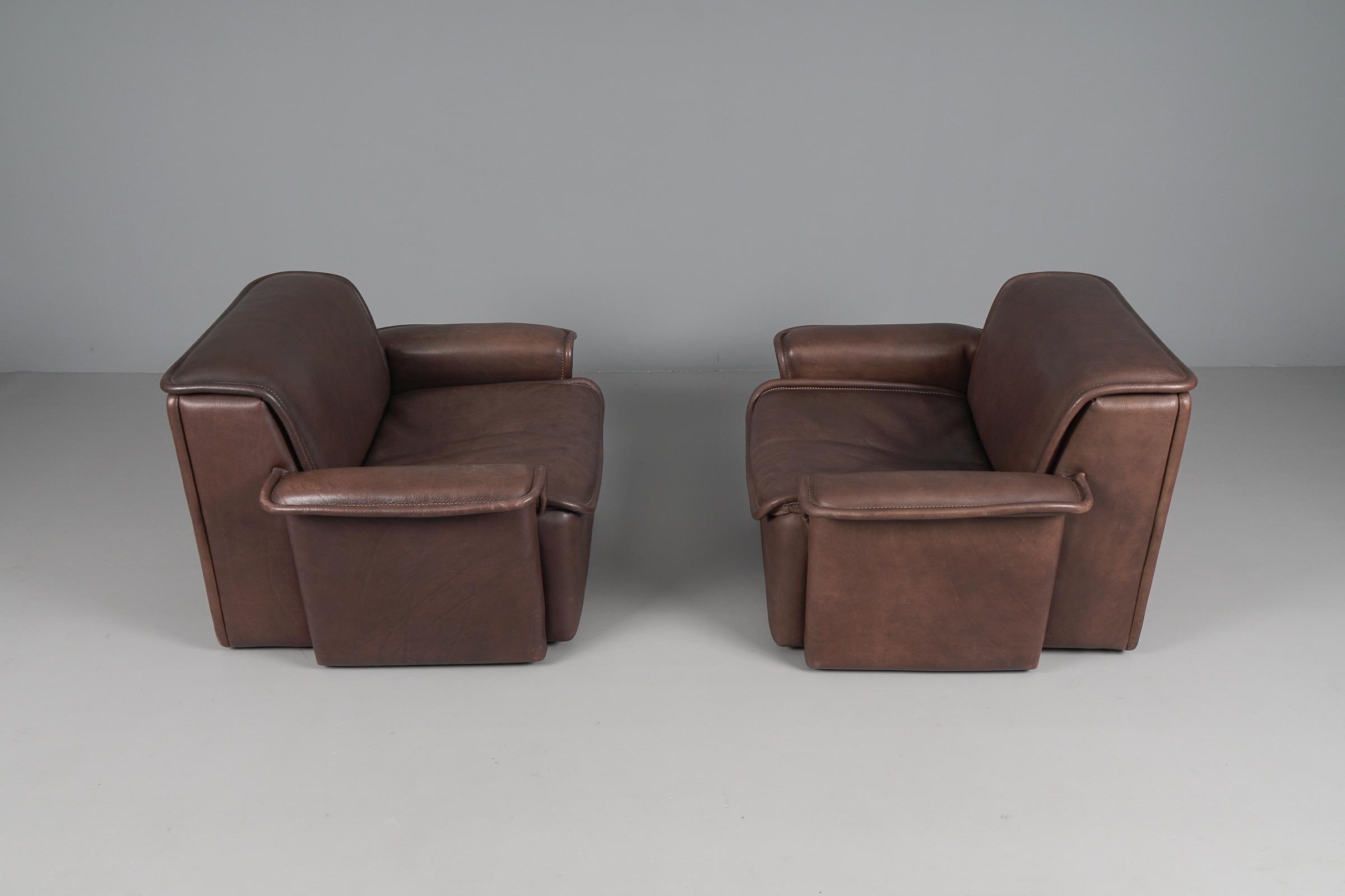 Swiss Two Armchairs by De Sede DS-12 in Brown Neck Leather, 1960s, Switzerland For Sale