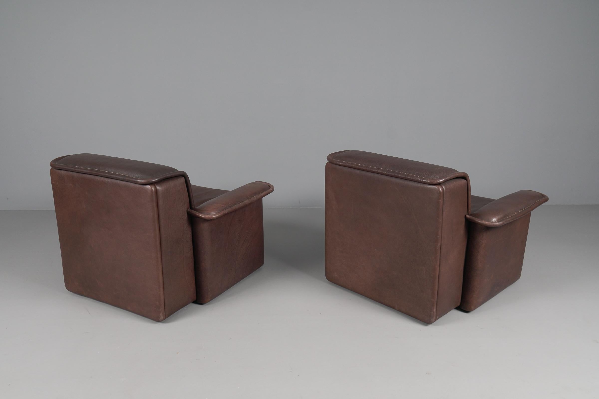 Two Armchairs by De Sede DS-12 in Brown Neck Leather, 1960s, Switzerland In Good Condition For Sale In Nürnberg, Bayern