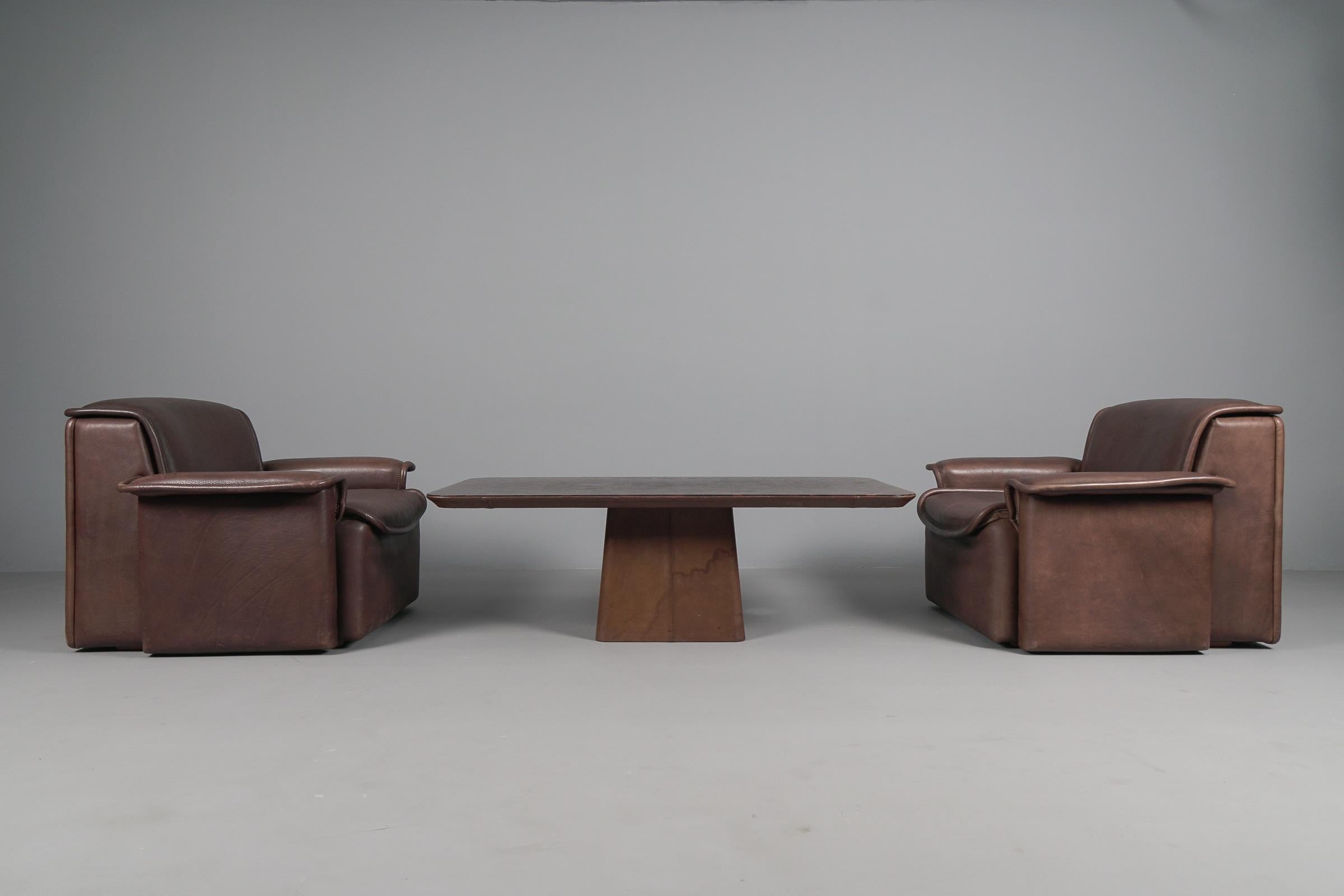 Mid-20th Century Two Armchairs by De Sede DS-12 in Brown Neck Leather, 1960s, Switzerland For Sale