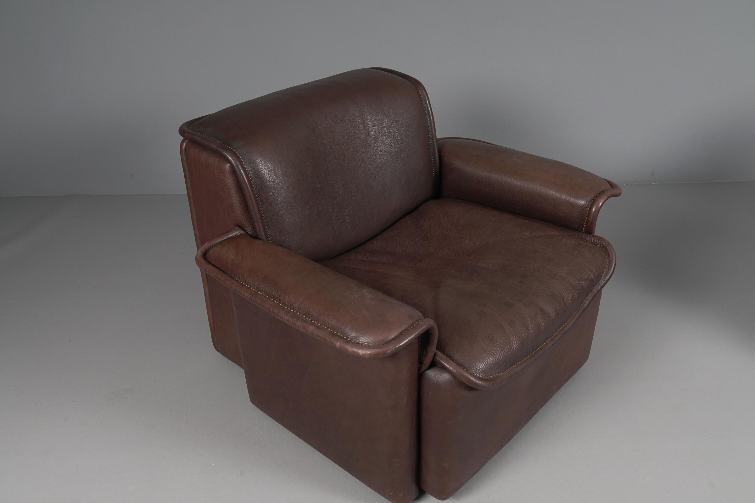 Two Armchairs by De Sede DS-12 in Brown Neck Leather, 1960s, Switzerland For Sale 2