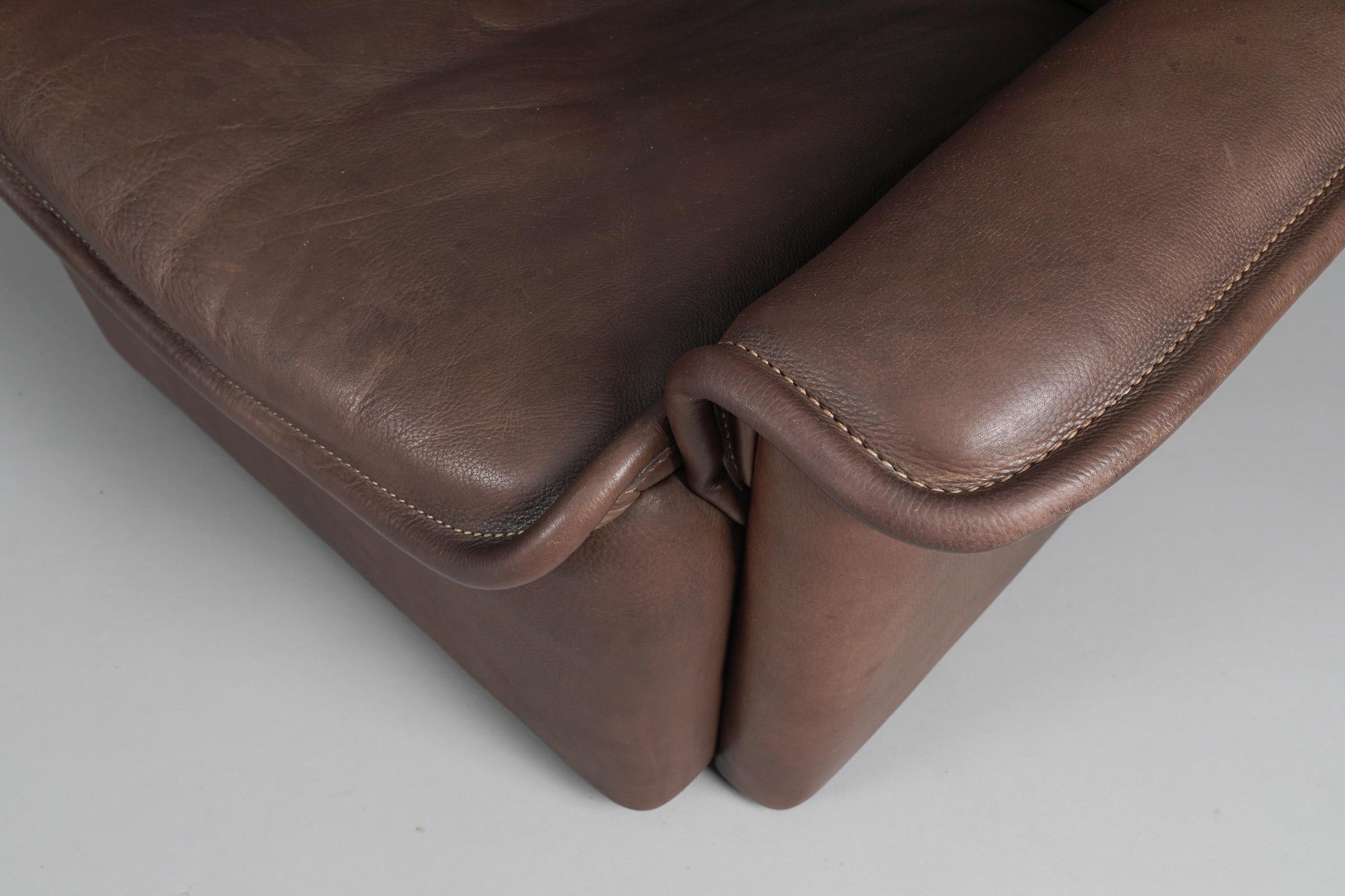 Two Armchairs by De Sede DS-12 in Brown Neck Leather, 1960s, Switzerland For Sale 3