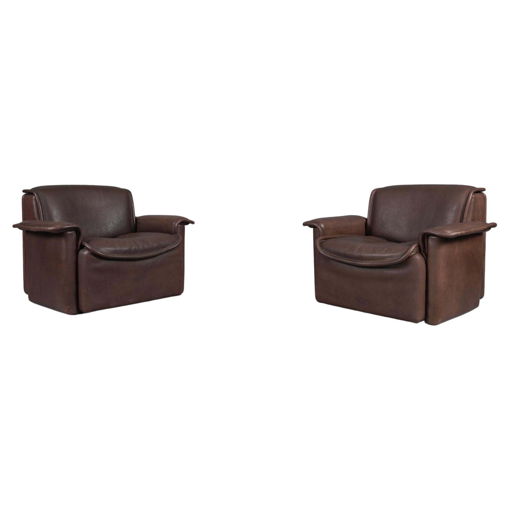 Two Armchairs by De Sede DS-12 in Brown Neck Leather, 1960s, Switzerland For Sale