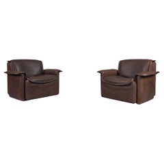 Retro Two Armchairs by De Sede DS-12 in Brown Neck Leather, 1960s, Switzerland