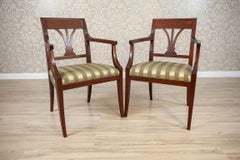 Two Armchairs Circa the 1980s/1990s of Classicizing Forms in Striped Upholstery