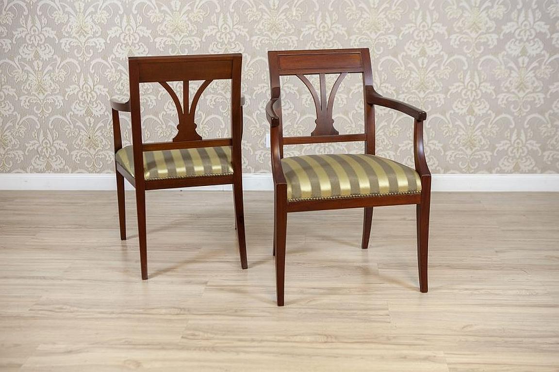 Dutch Two Armchairs Circa the 1980s/1990s of Classicizing Forms in Striped Upholstery For Sale