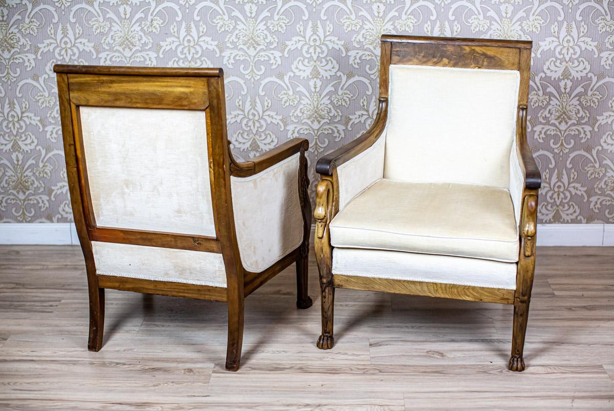 European Two Mahogany Armchairs from the Early 20th Century in Light Upholstery For Sale