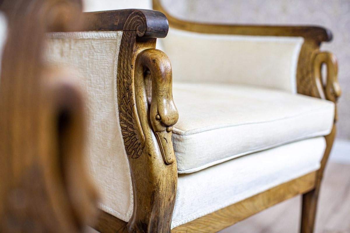 Two Mahogany Armchairs from the Early 20th Century in Light Upholstery For Sale 5