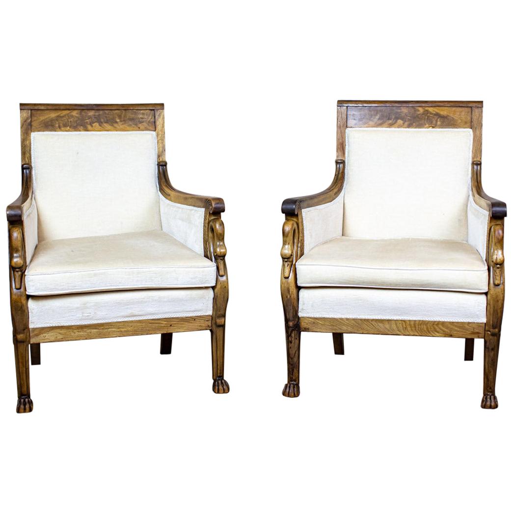 Two Mahogany Armchairs from the Early 20th Century in Light Upholstery For Sale