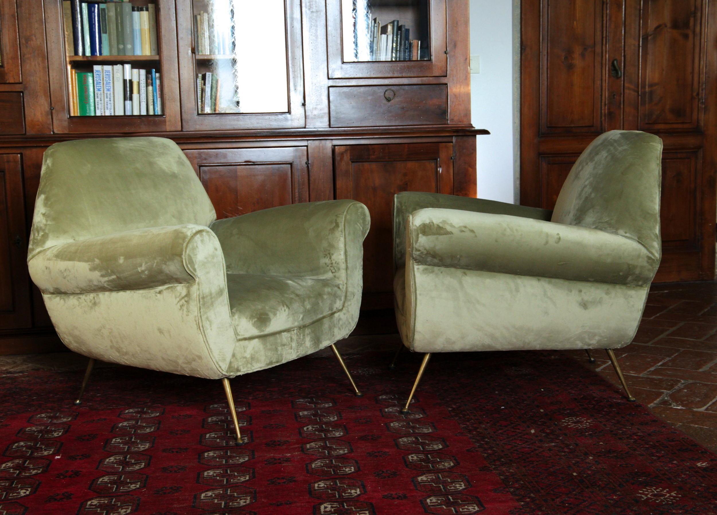 Two Armchairs Gigi Radice for Minotti Fully Restored High Pile Cotton Velvet 3