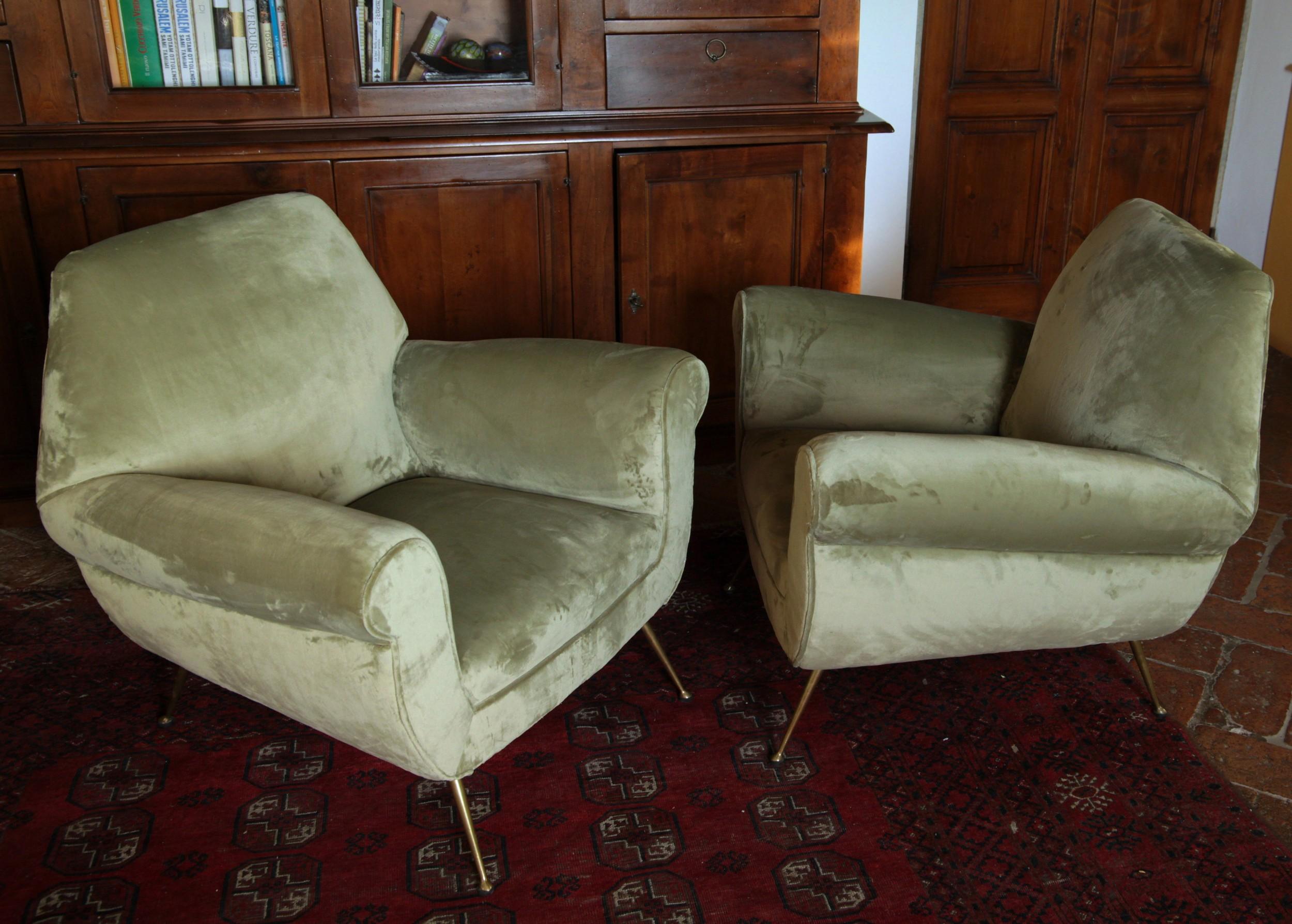 Two Armchairs Gigi Radice for Minotti Fully Restored High Pile Cotton Velvet 4