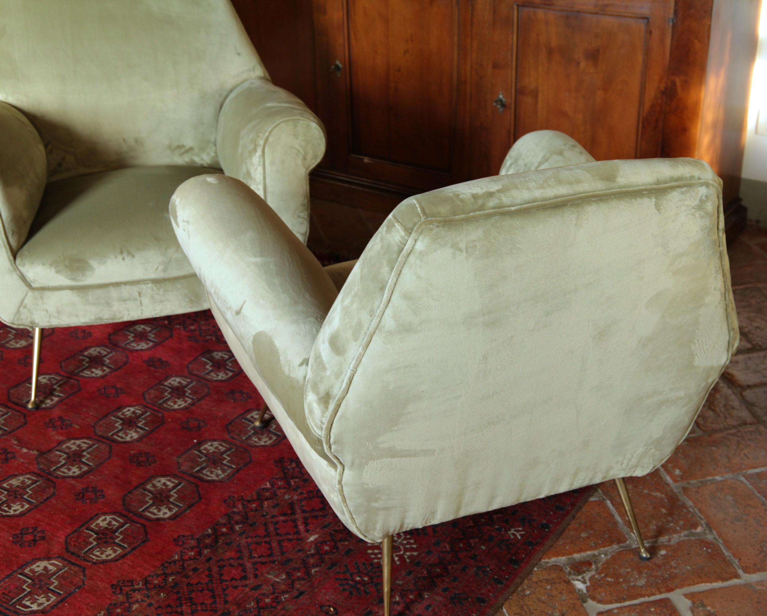 Two Armchairs Gigi Radice for Minotti Fully Restored High Pile Cotton Velvet 5
