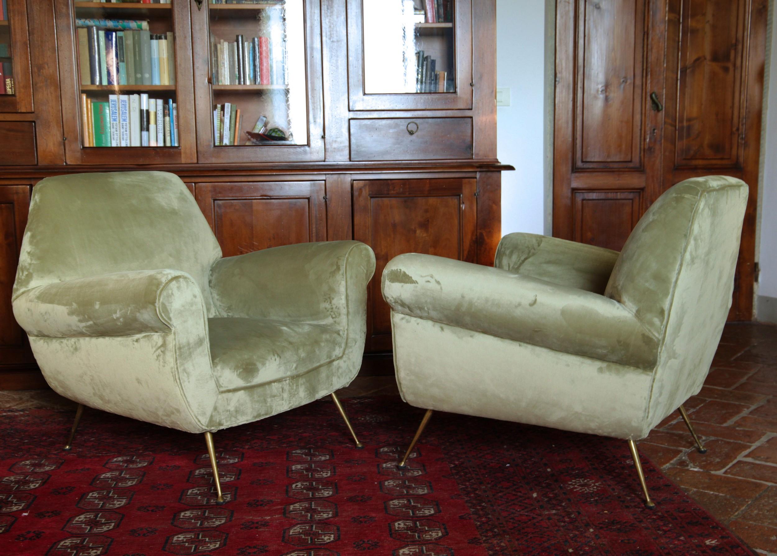Two Armchairs Gigi Radice for Minotti Fully Restored High Pile Cotton Velvet 6