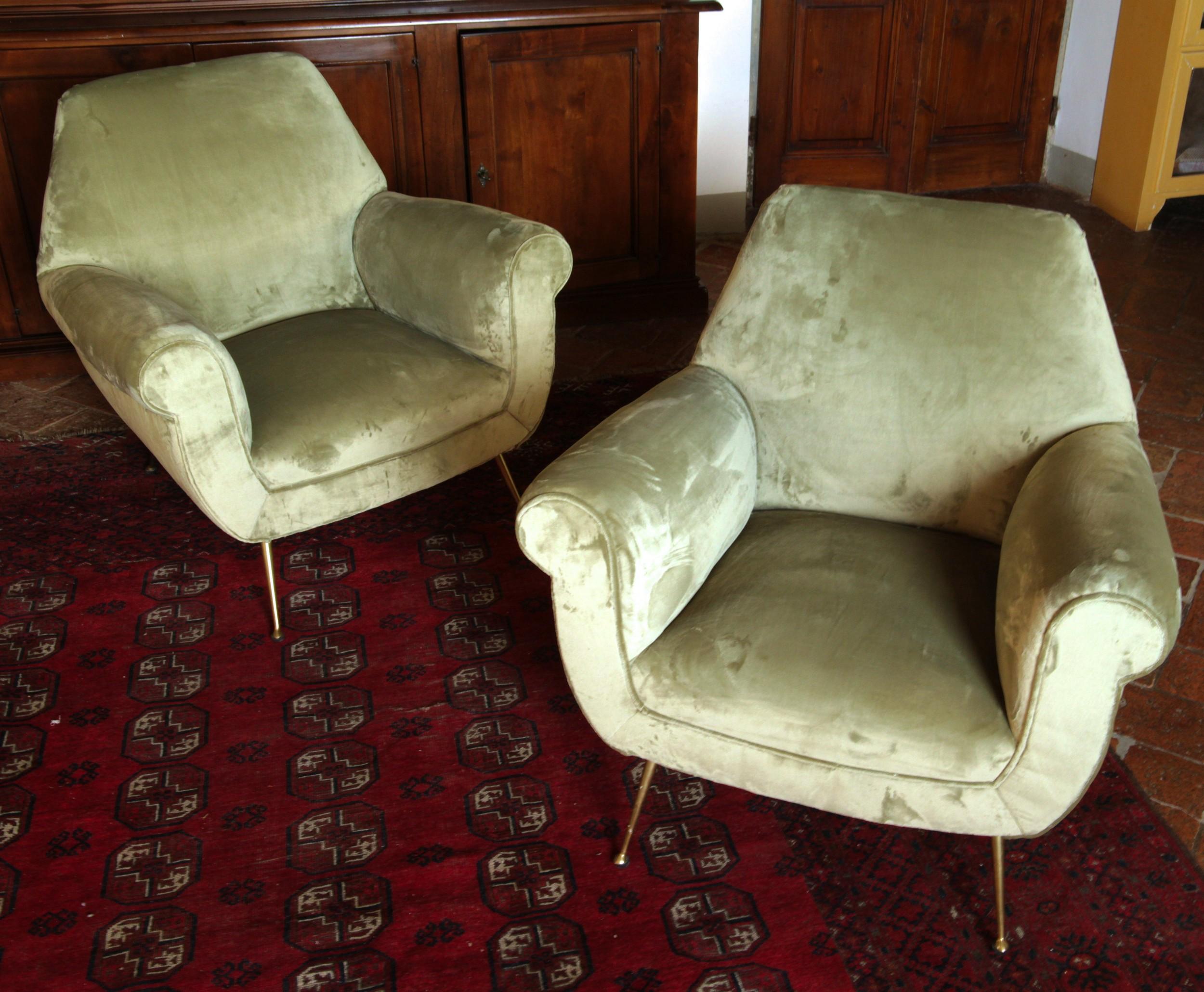 Two Armchairs Gigi Radice for Minotti Fully Restored High Pile Cotton Velvet 7