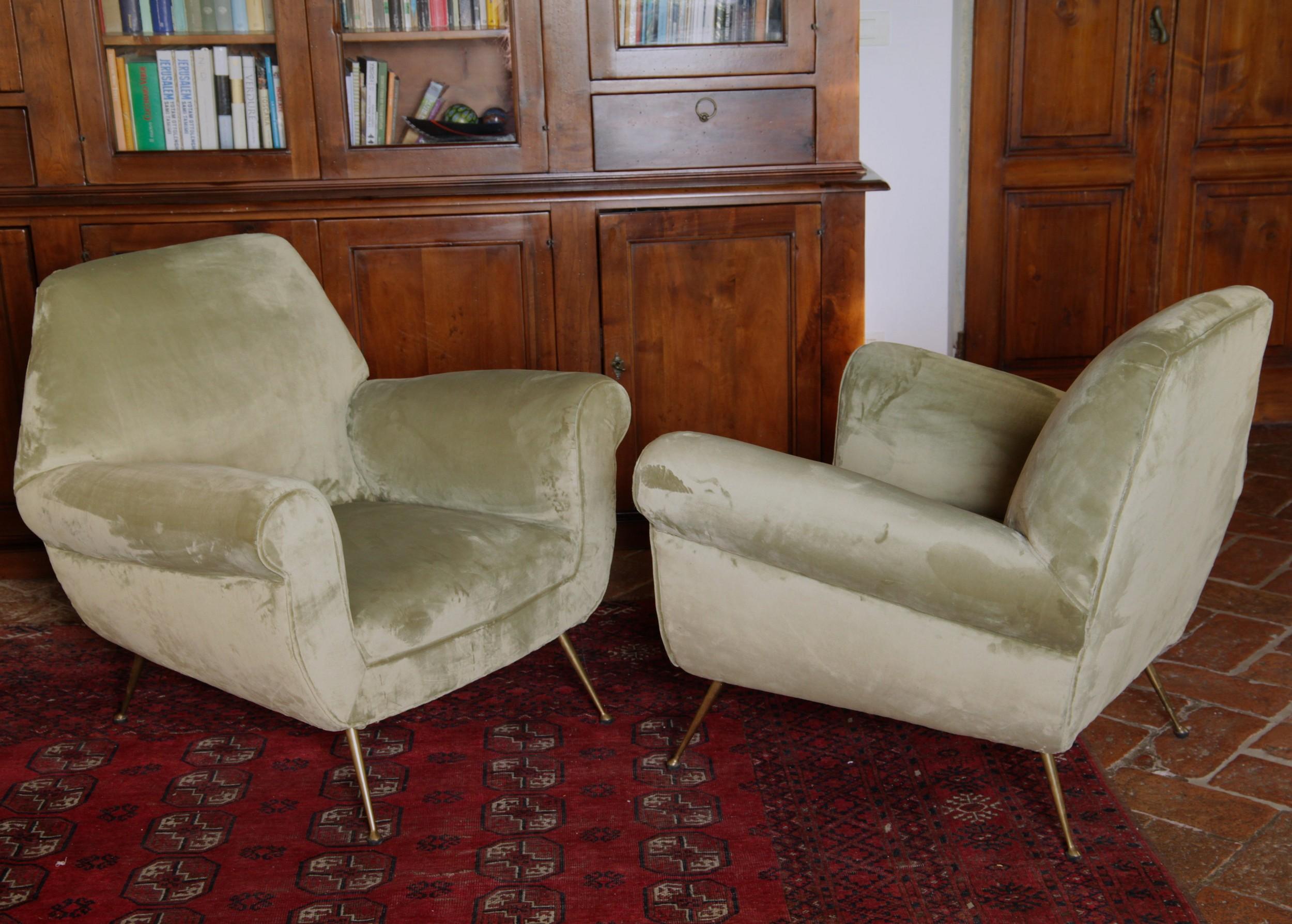 Two Armchairs Gigi Radice for Minotti Fully Restored High Pile Cotton Velvet 11