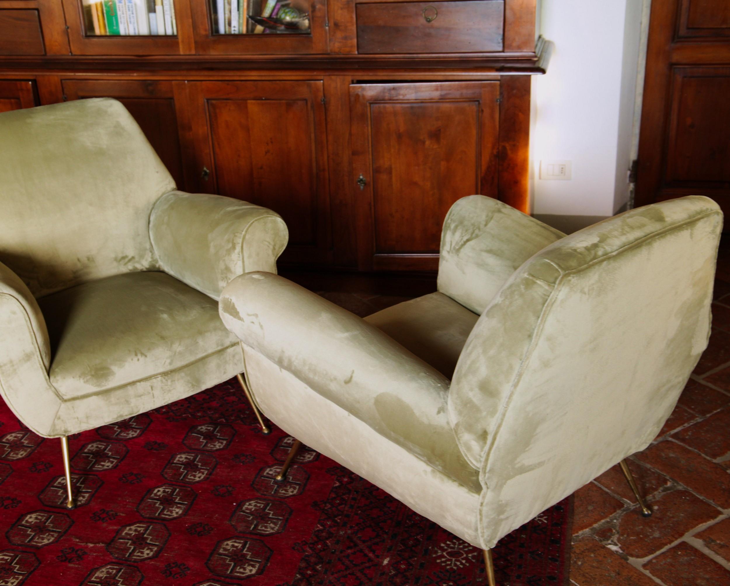 Two Armchairs Gigi Radice for Minotti Fully Restored High Pile Cotton Velvet 12