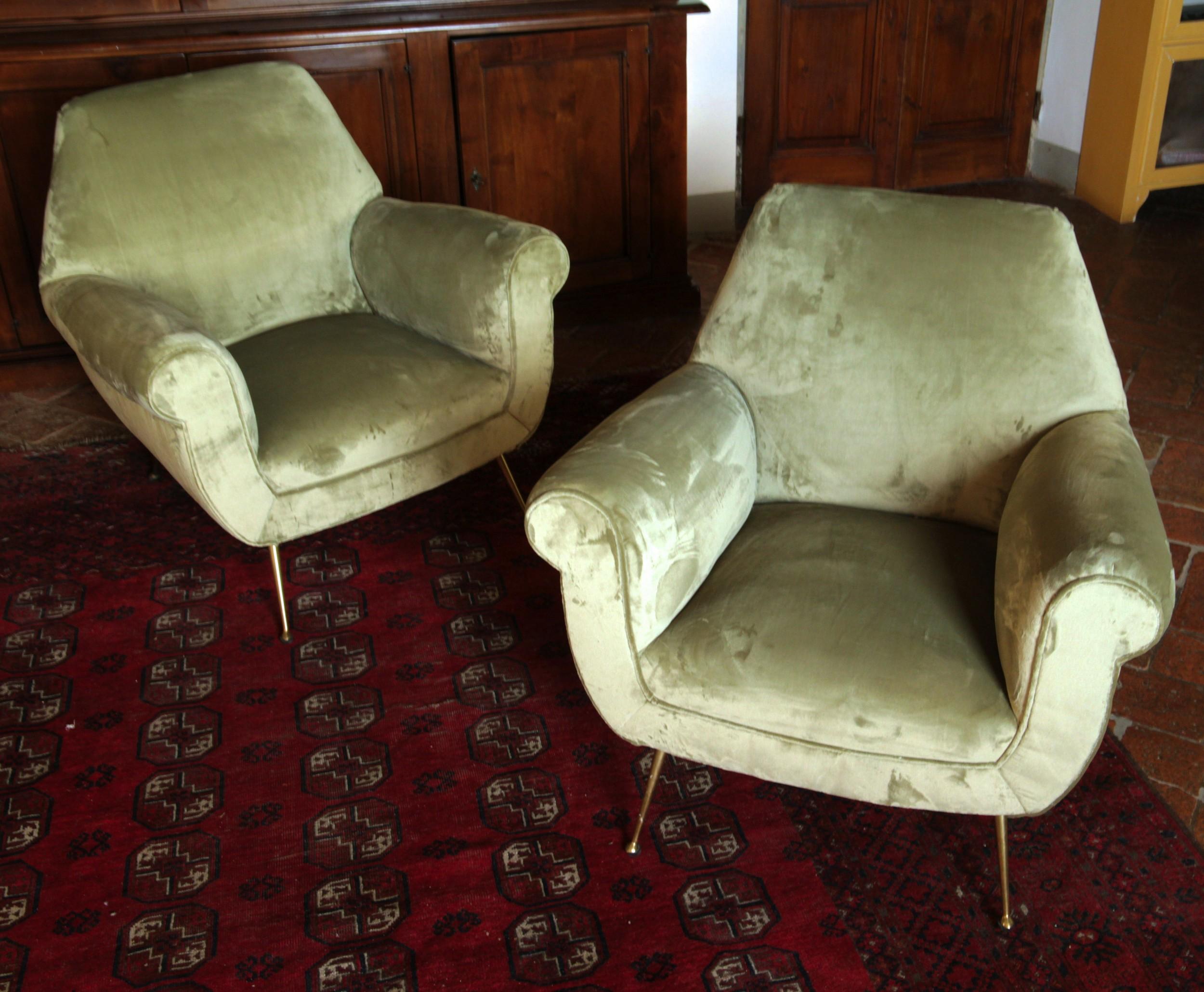 20th Century Two Armchairs Gigi Radice for Minotti Fully Restored High Pile Cotton Velvet