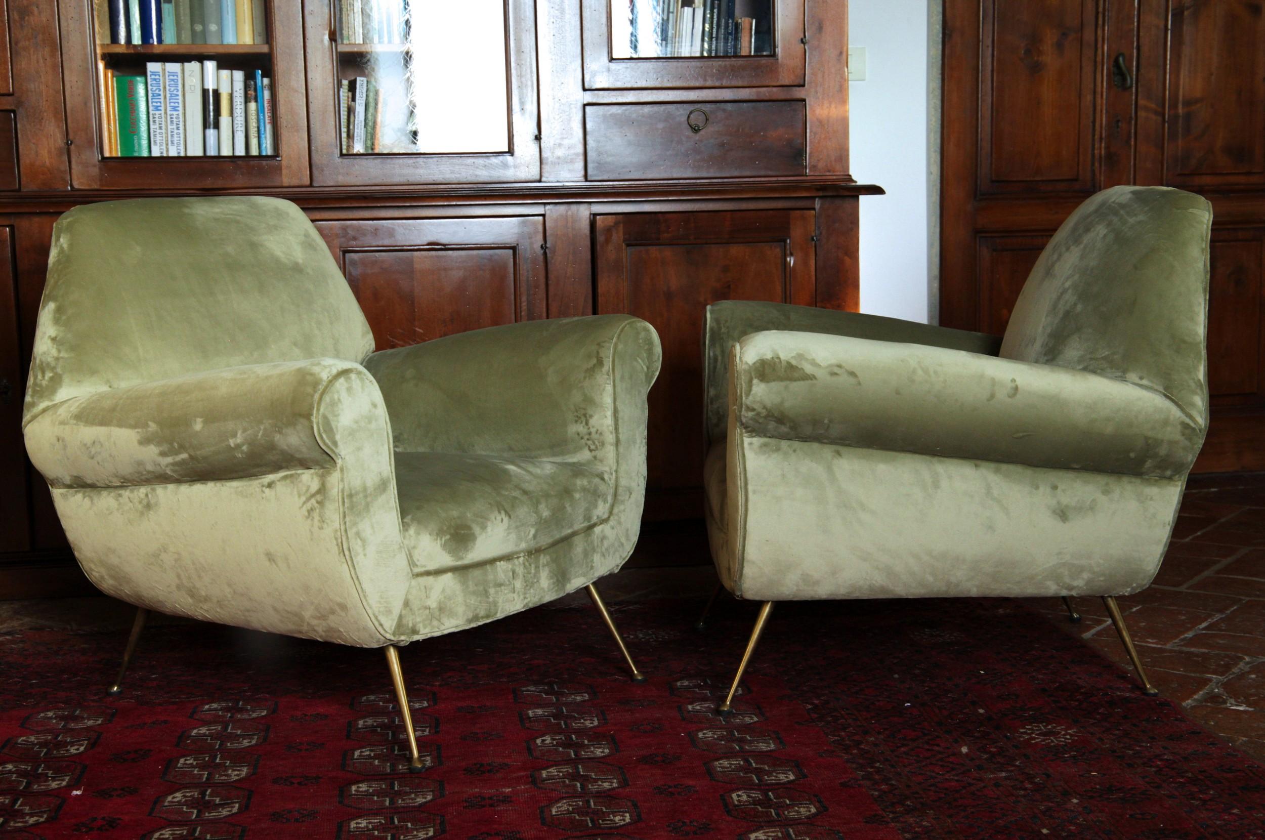 Two Armchairs Gigi Radice for Minotti Fully Restored High Pile Cotton Velvet 1