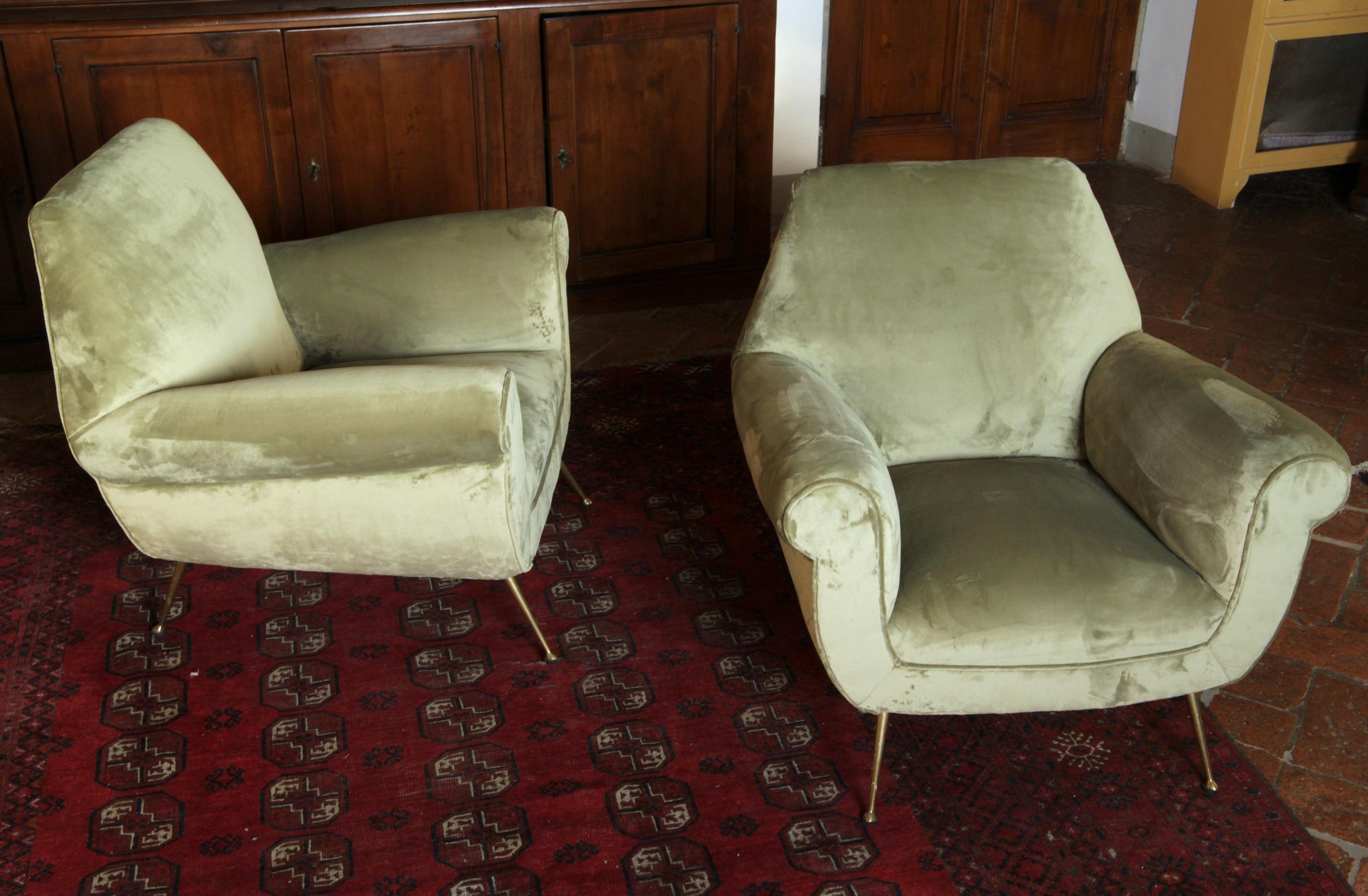 Two Armchairs Gigi Radice for Minotti Fully Restored High Pile Cotton Velvet 2