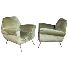 Two Armchairs Gigi Radice for Minotti Fully Restored High Pile Cotton Velvet