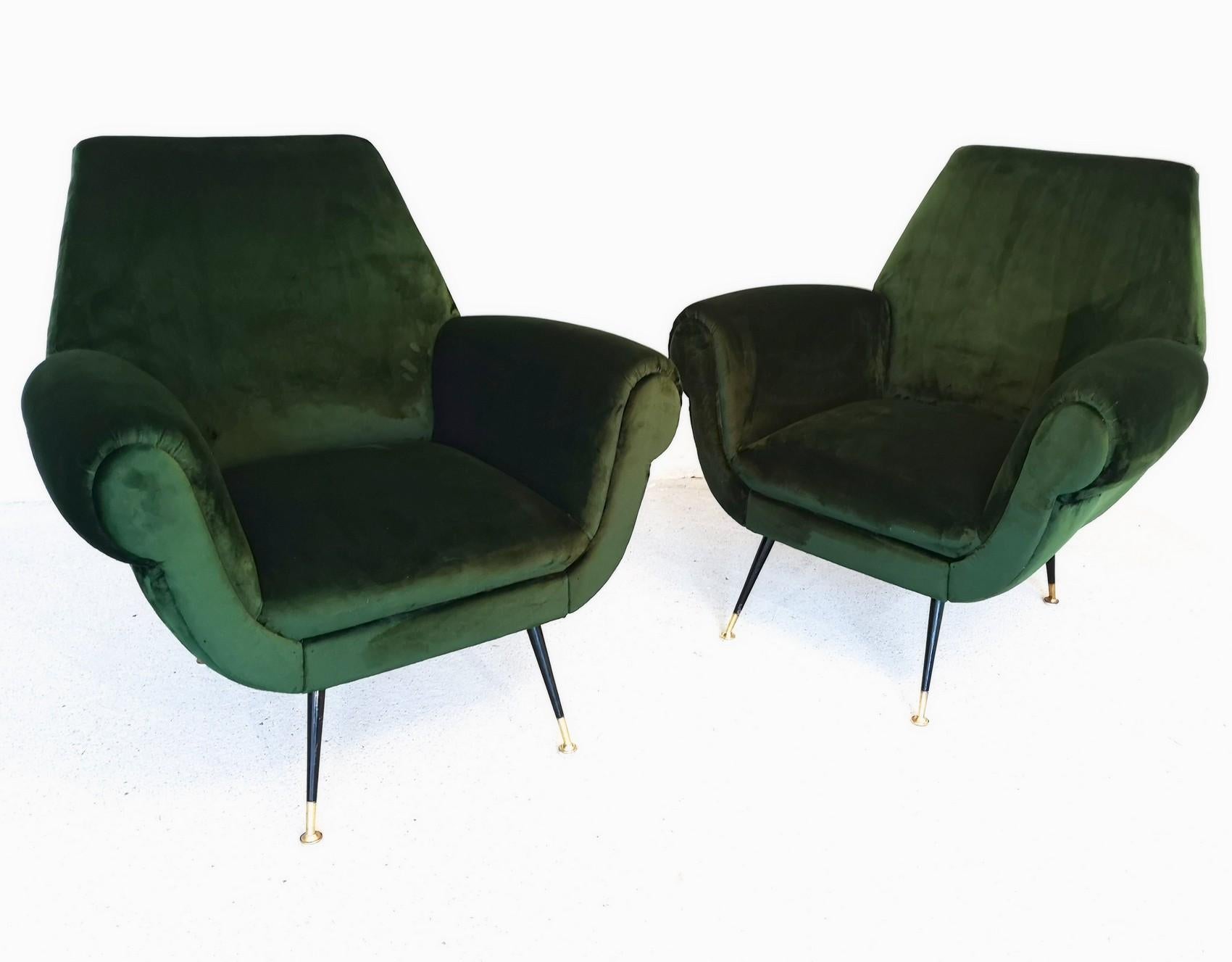 Two Armchairs Gigi Radice for Minotti Fully Restored High Pile Cotton Velvet 8