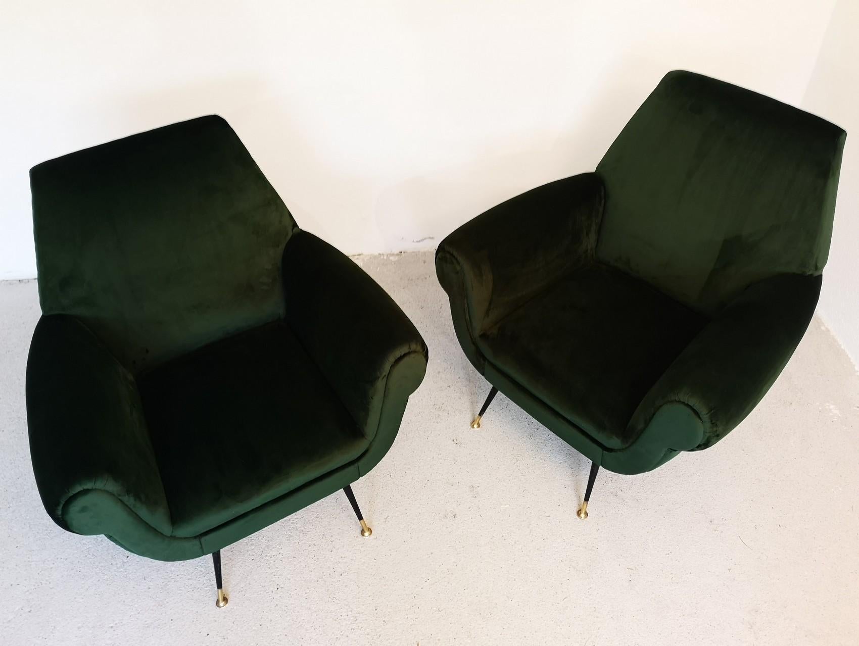 Two Armchairs Gigi Radice for Minotti Fully Restored High Pile Cotton Velvet 10