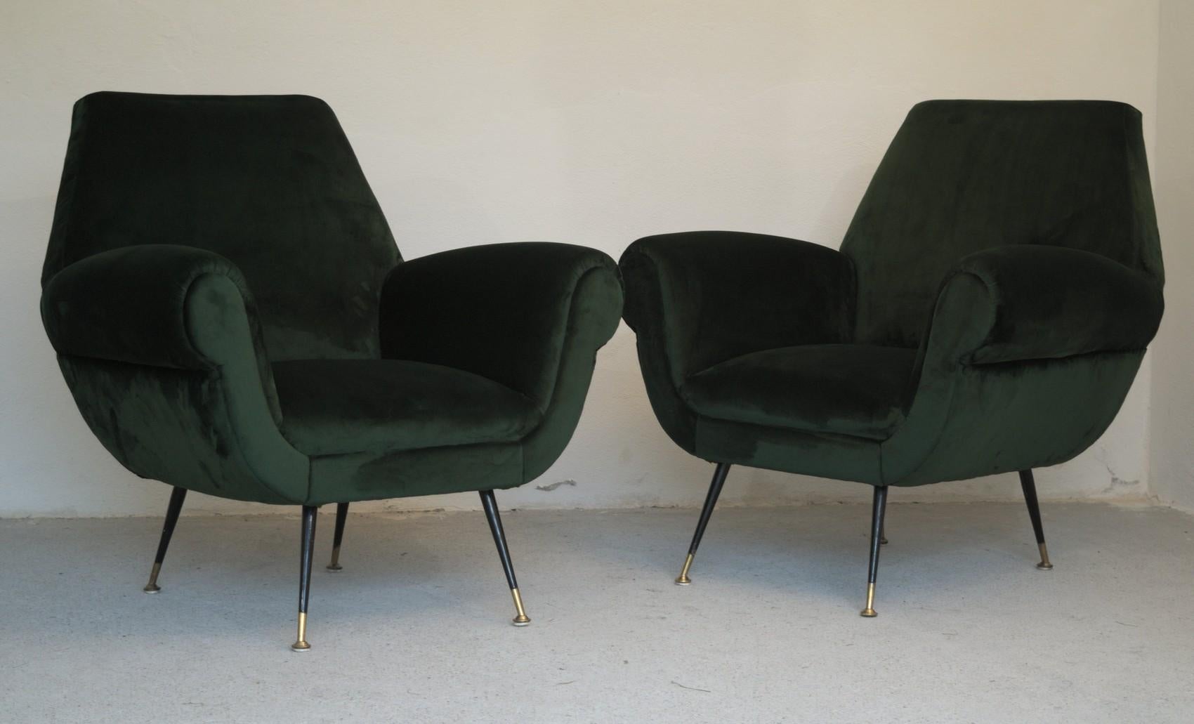 Two Armchairs Gigi Radice for Minotti Fully Restored High Pile Cotton Velvet 12