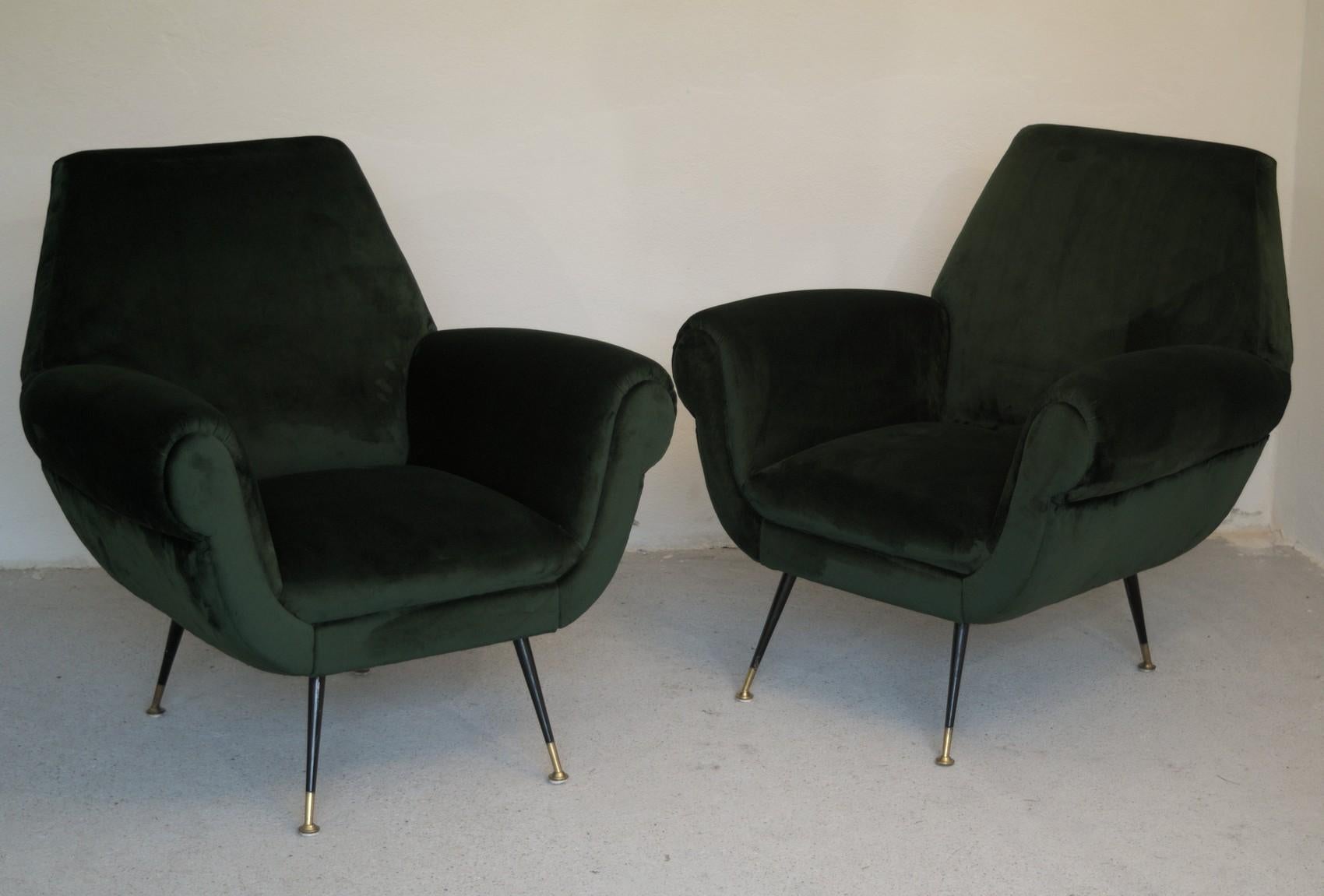 Two Armchairs Gigi Radice for Minotti Fully Restored High Pile Cotton Velvet 14