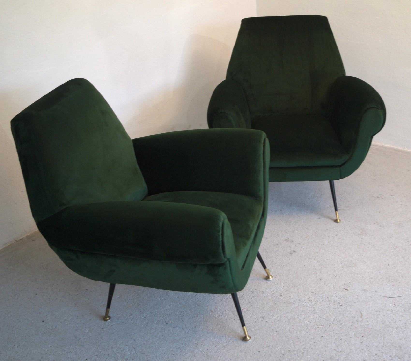 Mid-Century Modern Two Armchairs Gigi Radice for Minotti Fully Restored High Pile Cotton Velvet